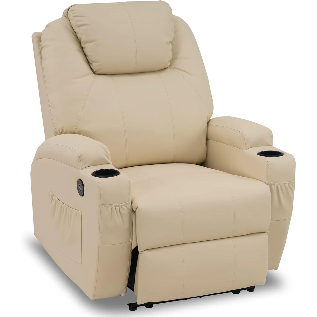 Mcombo Electric Power Recliner Chair with Massage and Heat, Faux Leather 7050