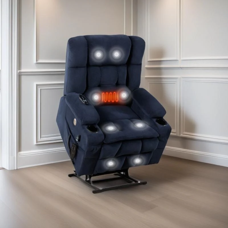Power Lift Recliner Chair with Dual Motors, 8-Point Vibration Massage & Lumbar Heat, Dual Cup Holders & Side Pockets