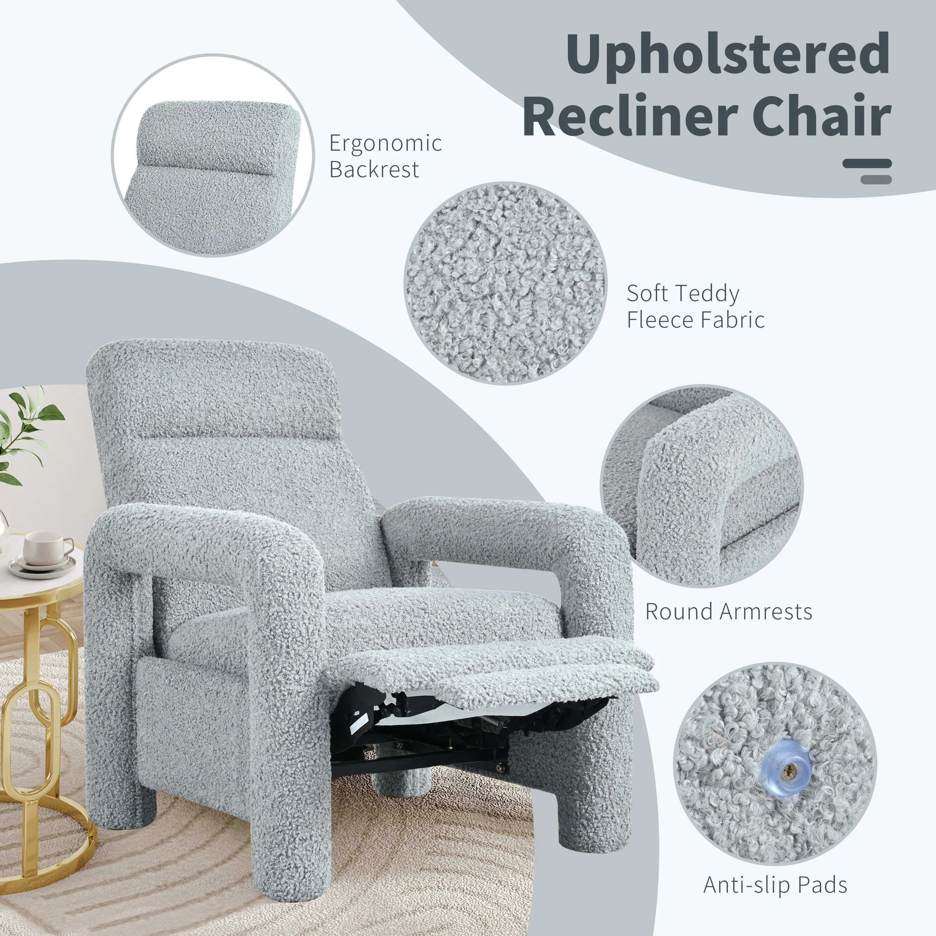 31.25 Push Back Recliner Armchair Upholstered