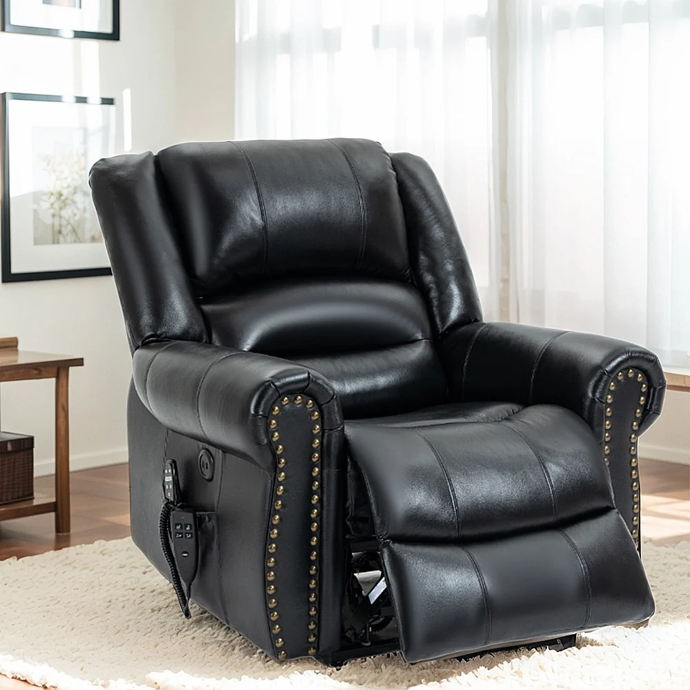 Dual Motor Genuine Leather Lift Recliners, Massage  Heat, USB Ports
