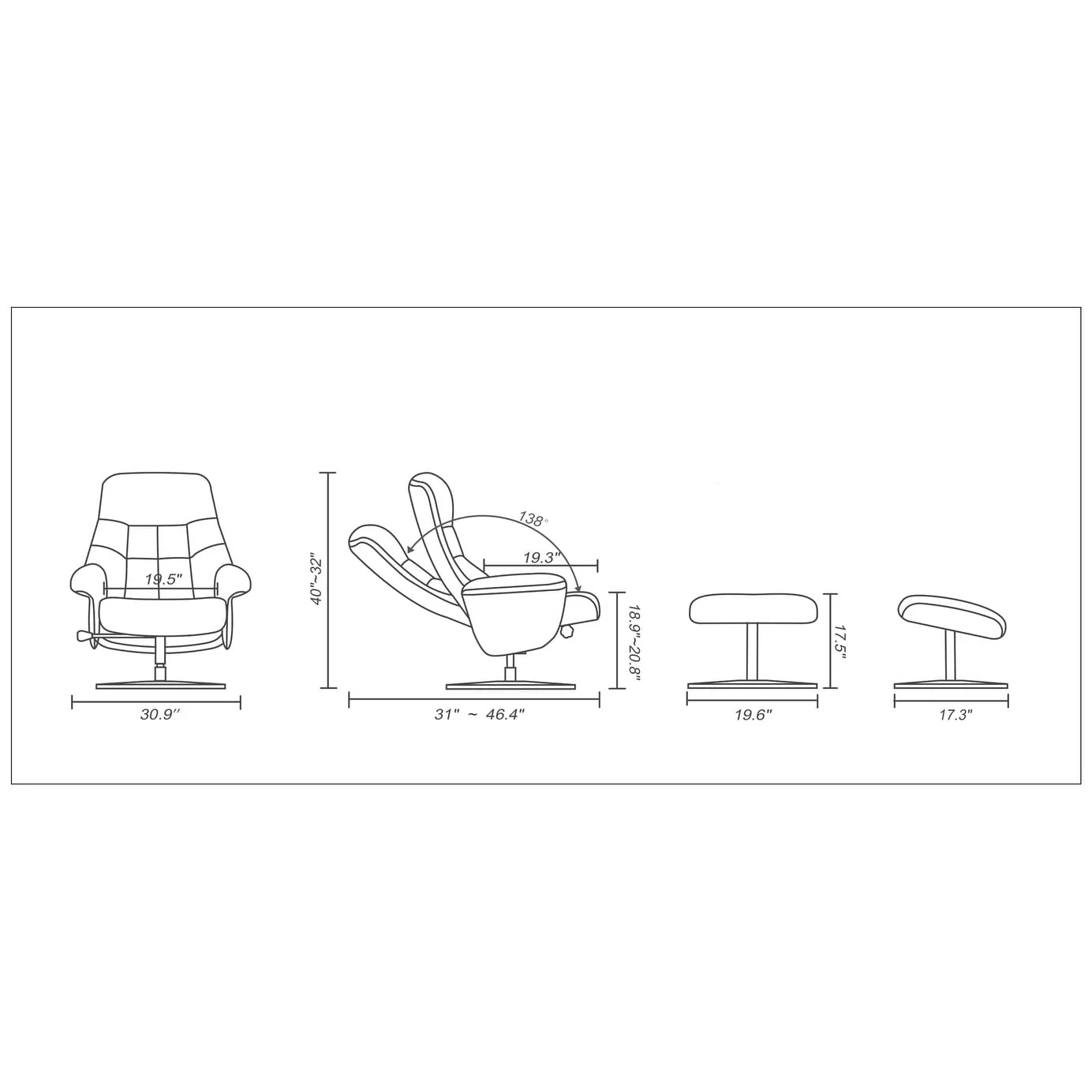 Copper Grove Caret Top Grain Leather Recliner and Ottoman