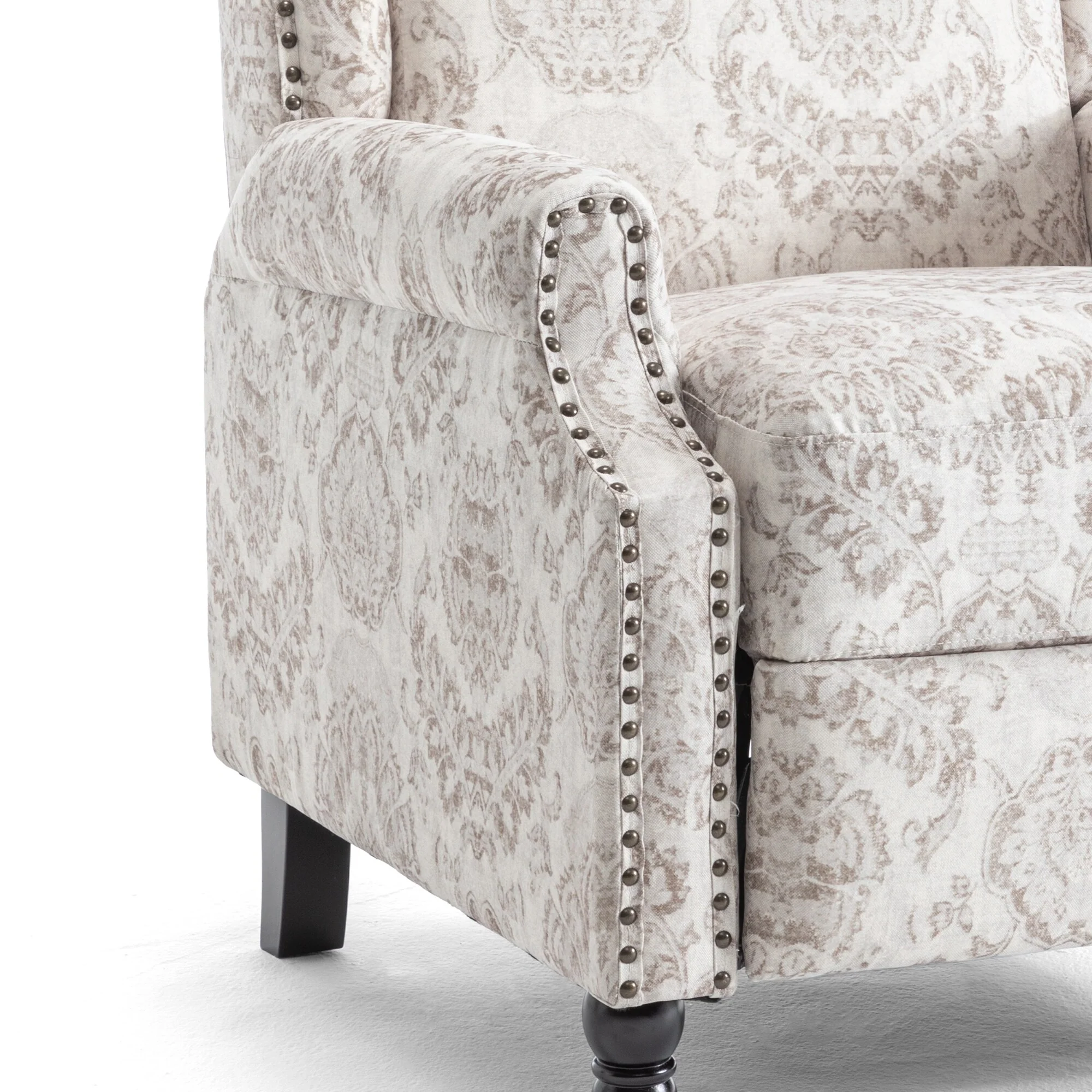 Linen Manual Upholstered Recliner with Wood Legs