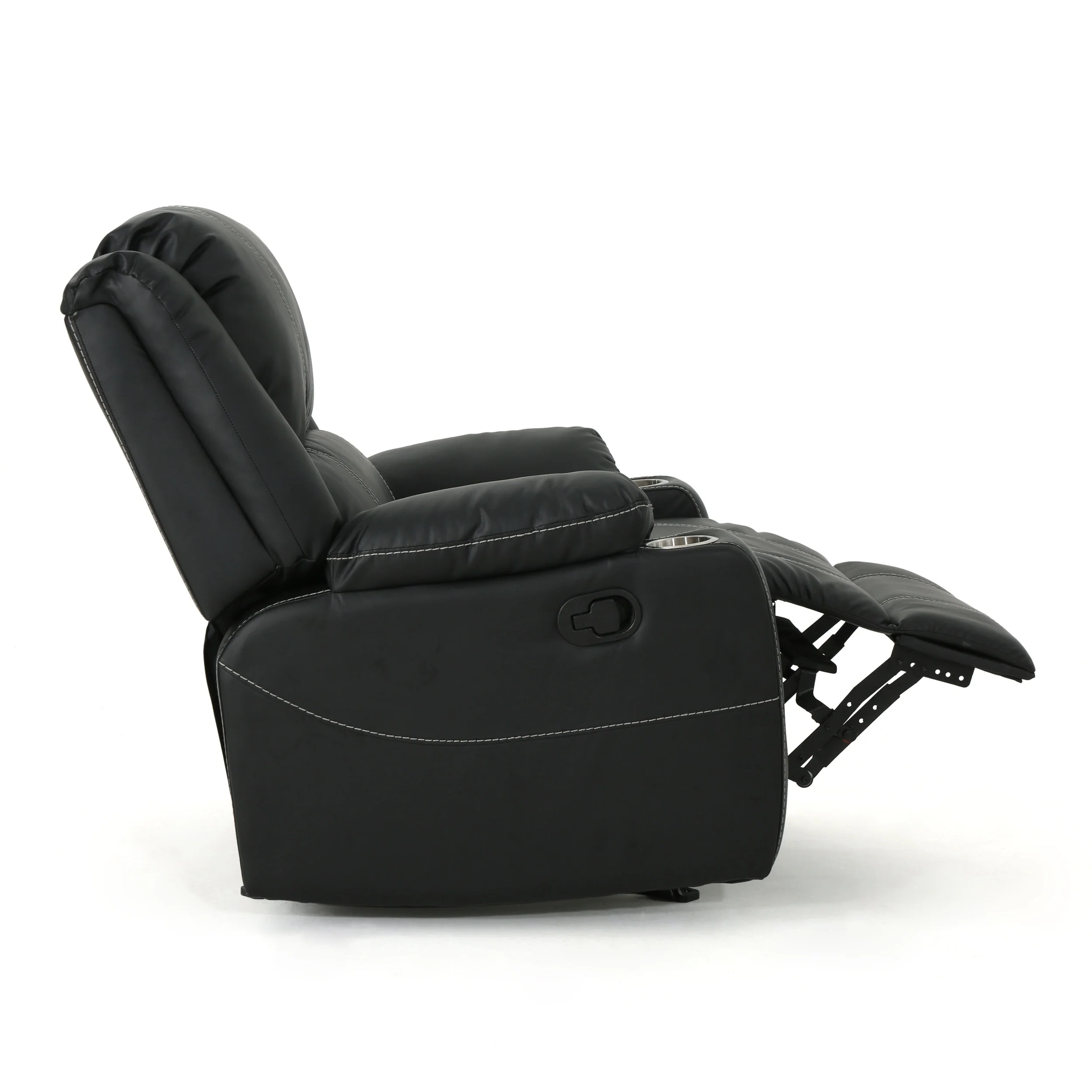 Modern Manual Recliner Chair with Plush PU Leather, Built-in Steel Cup Holders, and Adjustable Reclining