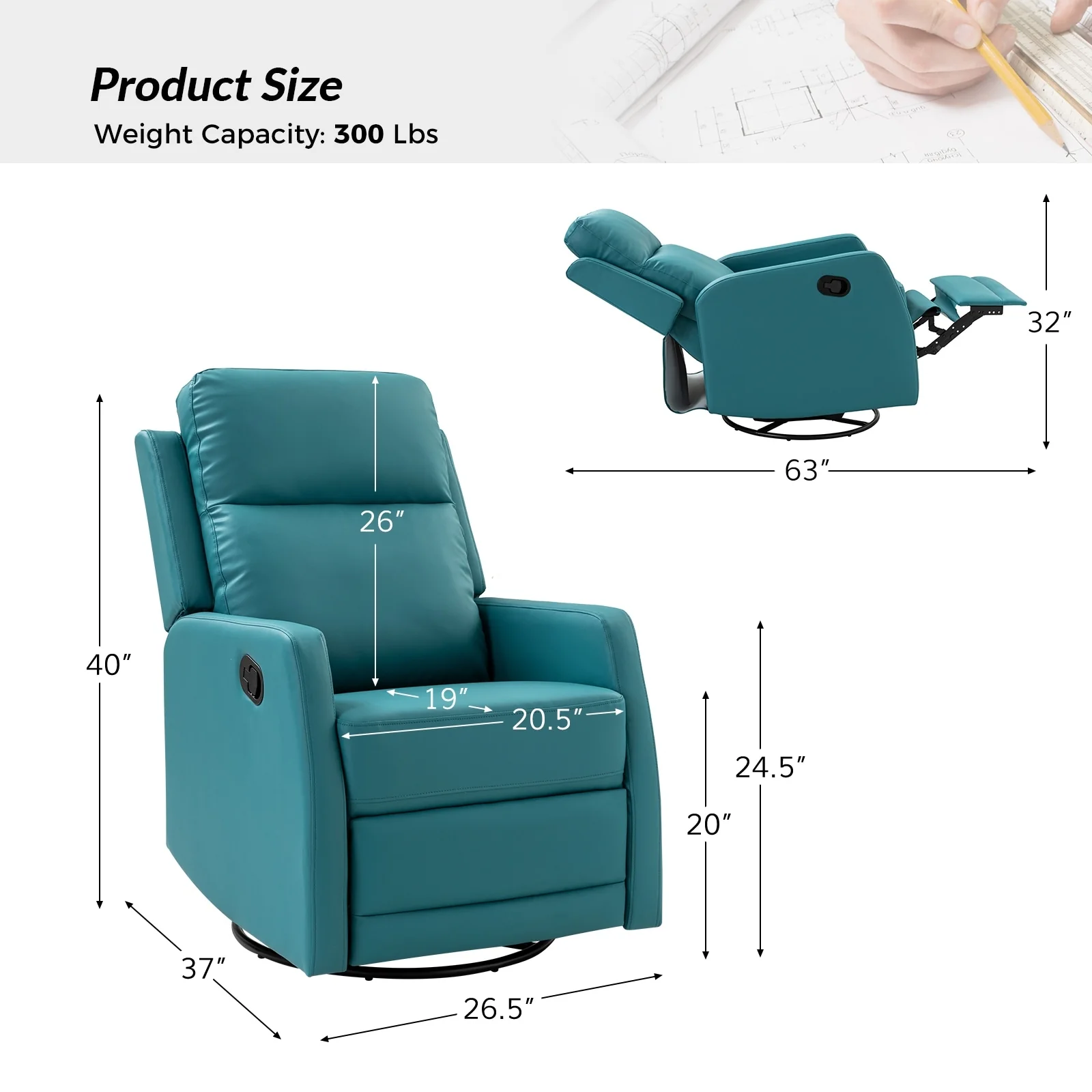 Esteban Modern Faux Leather Manual Rocking Swivel Recliner with Wingback