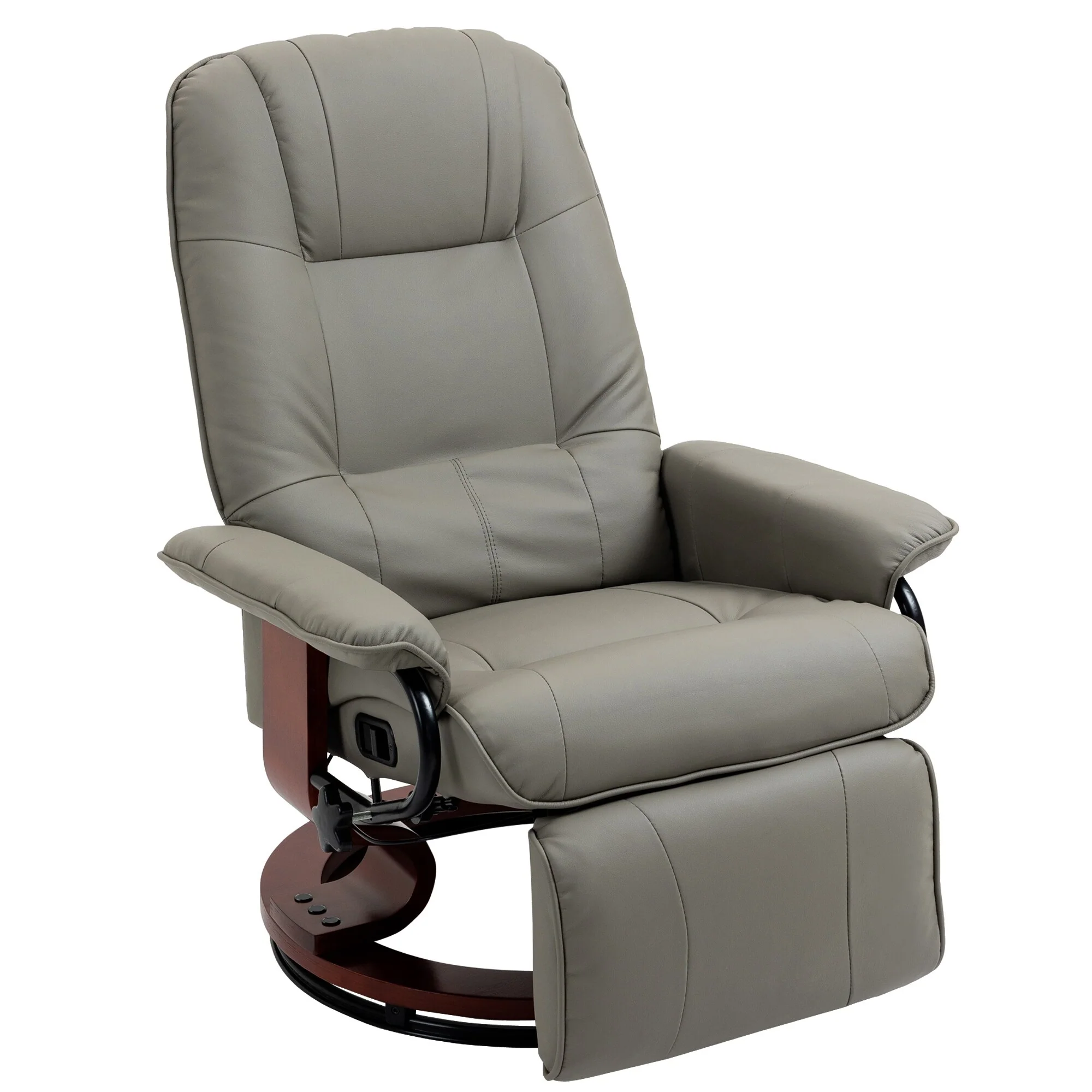PU Leather Recliner with Wooden Swivel Base, Manual Recline, Padded Armrests, and Footrest