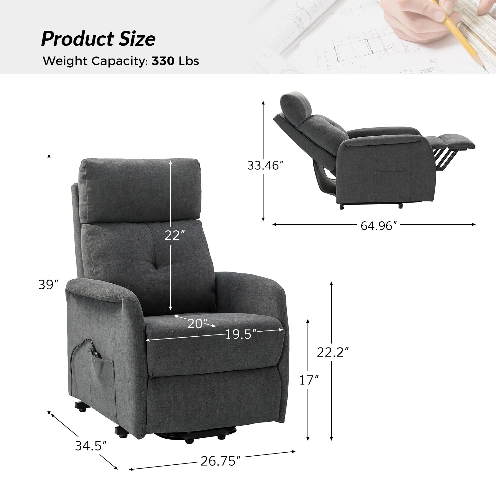 Elisa Power Remote Lift Assist Recliner with Metal Base