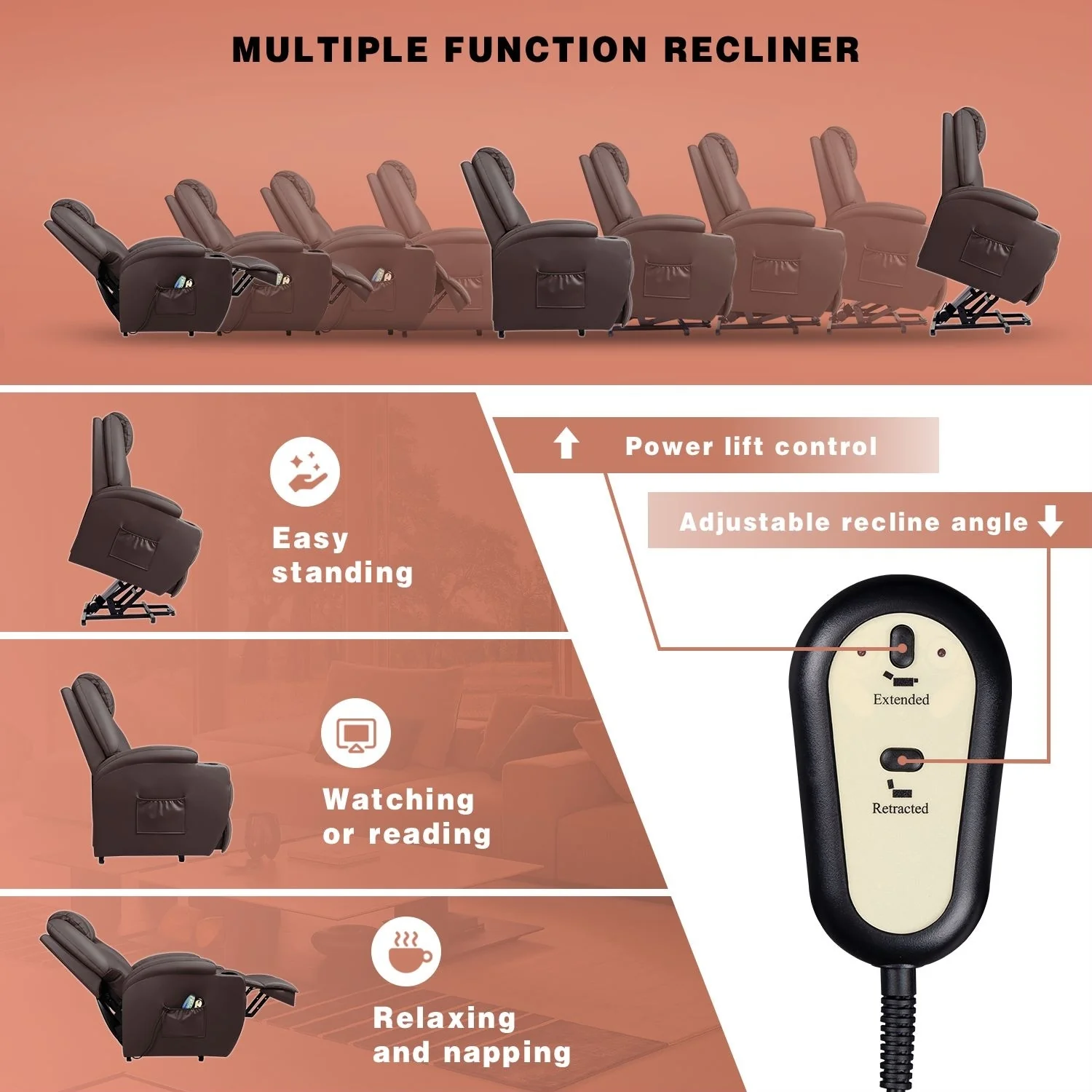 Homall Faux Leather Power Lift Recliner Chair with Massage