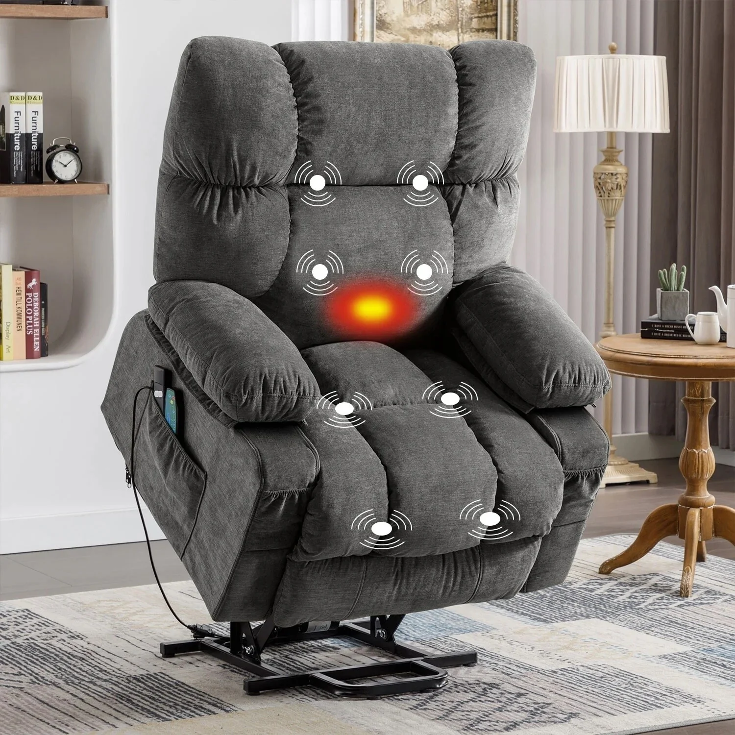 Blue Power Lift Recliner Chair with Heat, Massage, USB, and Remote Control