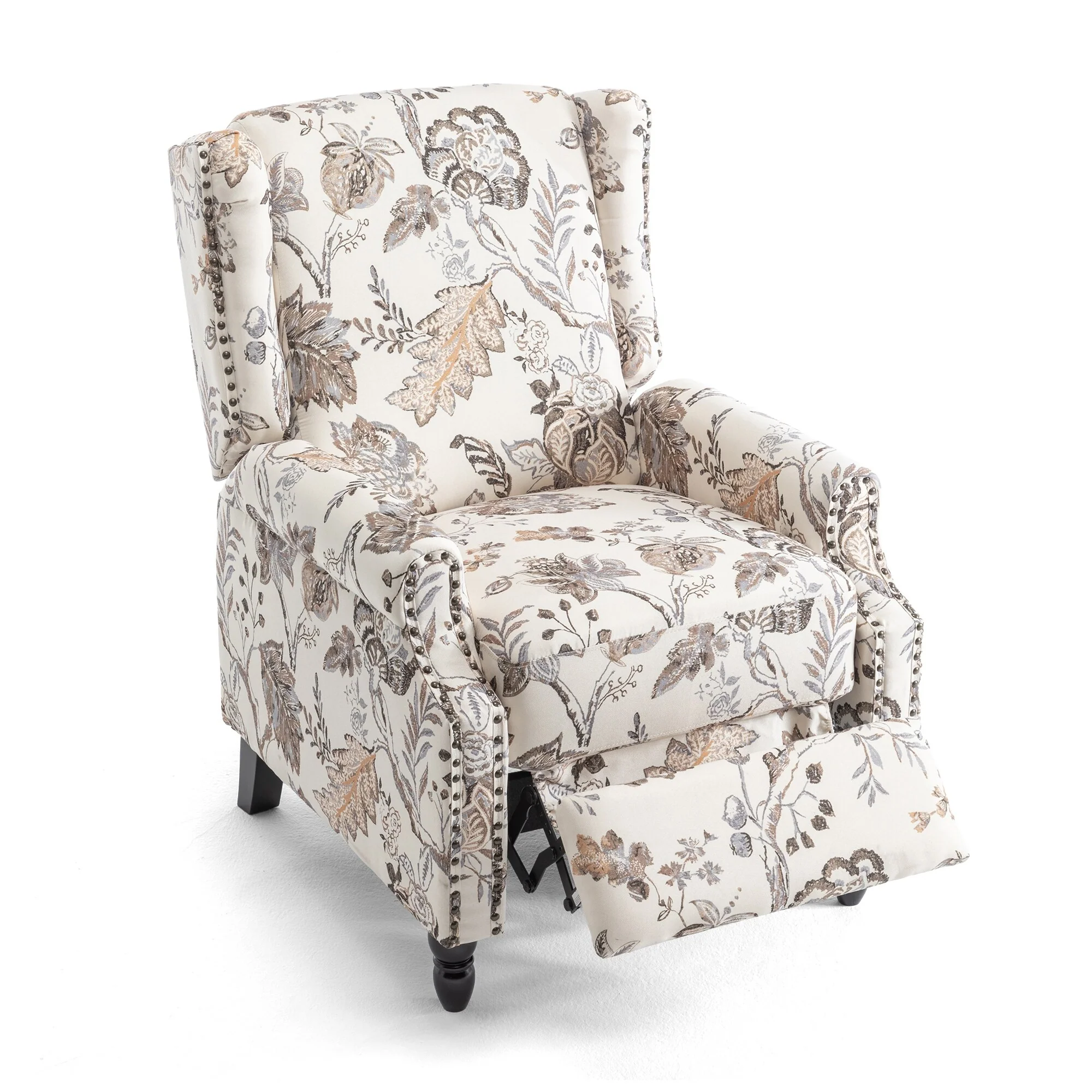 Linen Manual Upholstered Recliner with Wood Legs