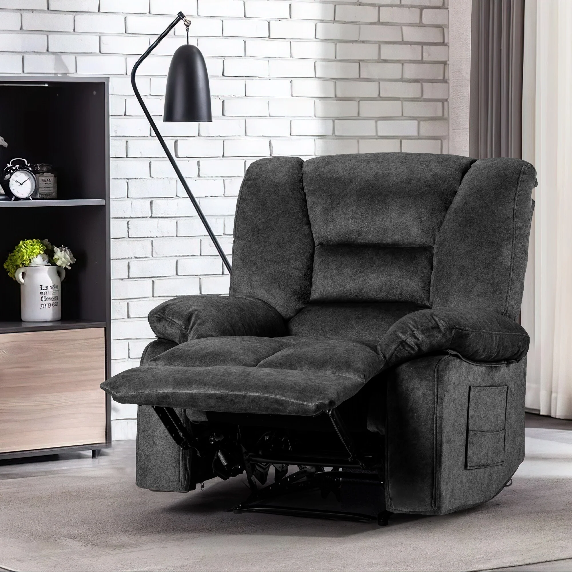 Grey Extra-Wide Recliner Sofa Chair with Full-Body Massage and Lumbar Heating, Heavy-Duty Frame, Adjustable Recline