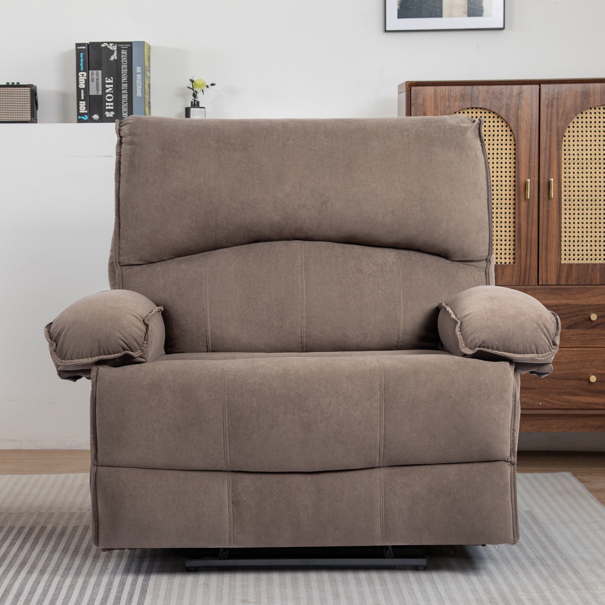 Grey Extra-Wide Push-Back Recliner with Heated Massage Pillow, Soft Fleece Fabric Upholstery