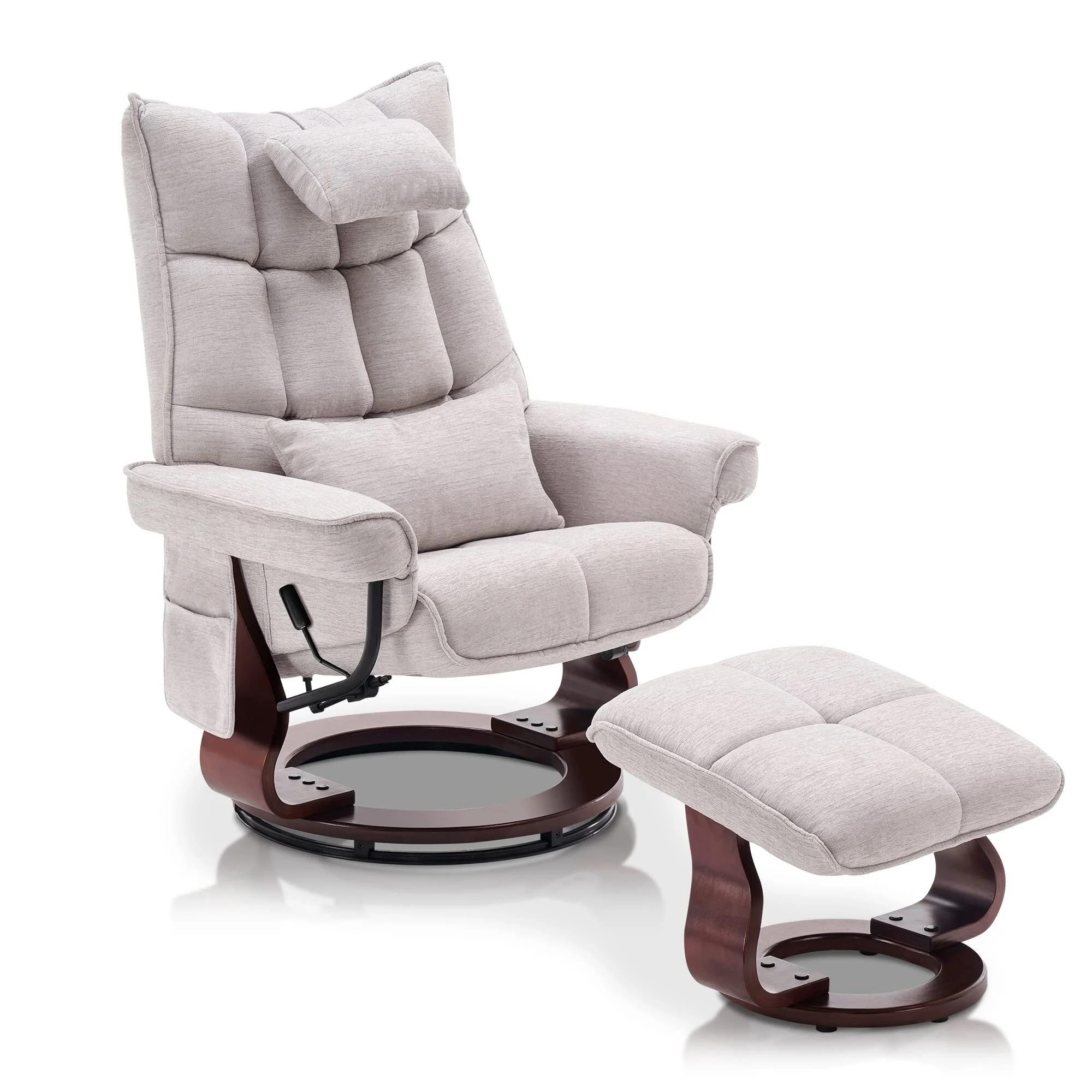 MCombo Swivel Recliner with Ottoman and Neck Pillow, Chenille Fabric