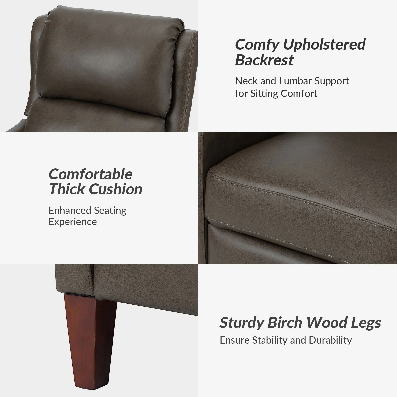 Brigida Modern Genuine Leather Nailhead Trim Recliner with Adjustable Footrest Set of 2 by HULALA HOME