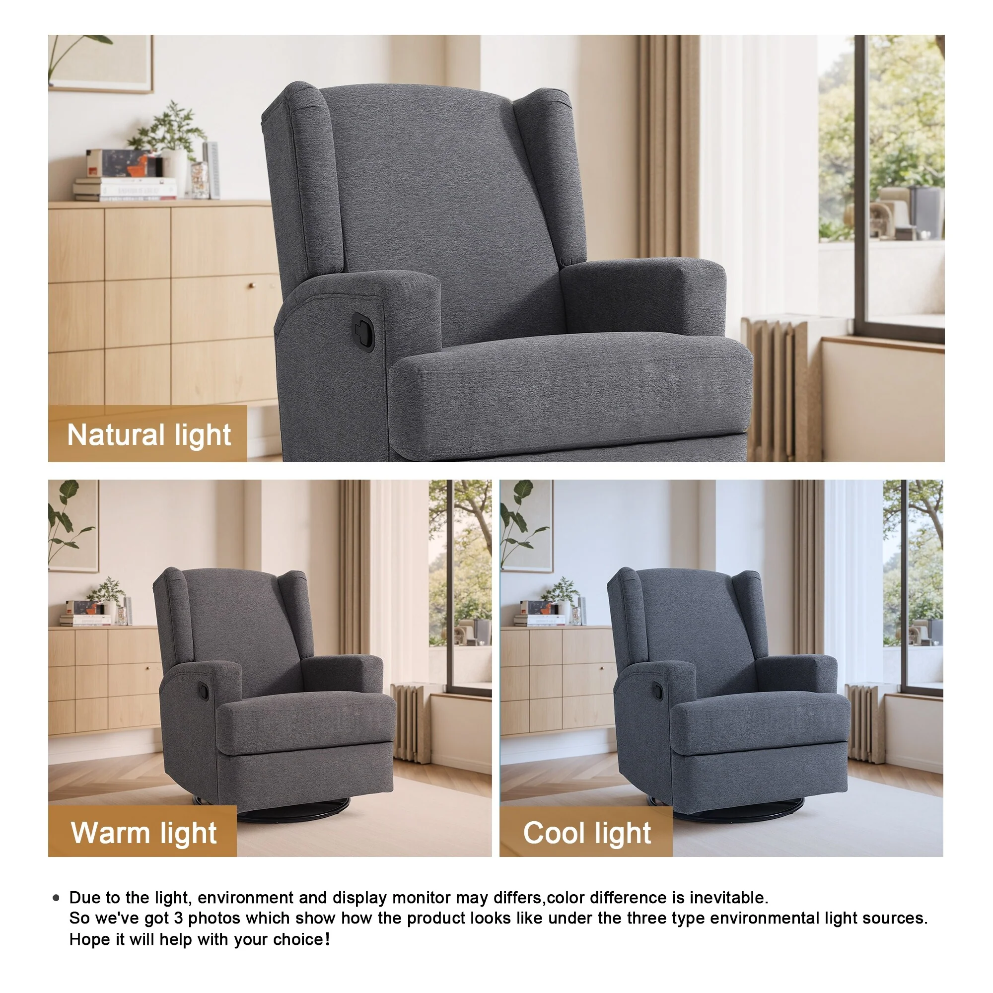 31'' W Wingback Manual Glider Swivel Rocker Recliner Nursery Chair