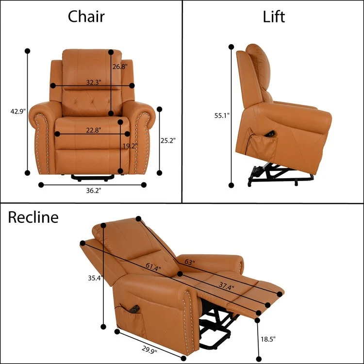 Air Leather Premium Studded Power Lift Recliner Chair with Footrest Reclining Chair with Remote Control