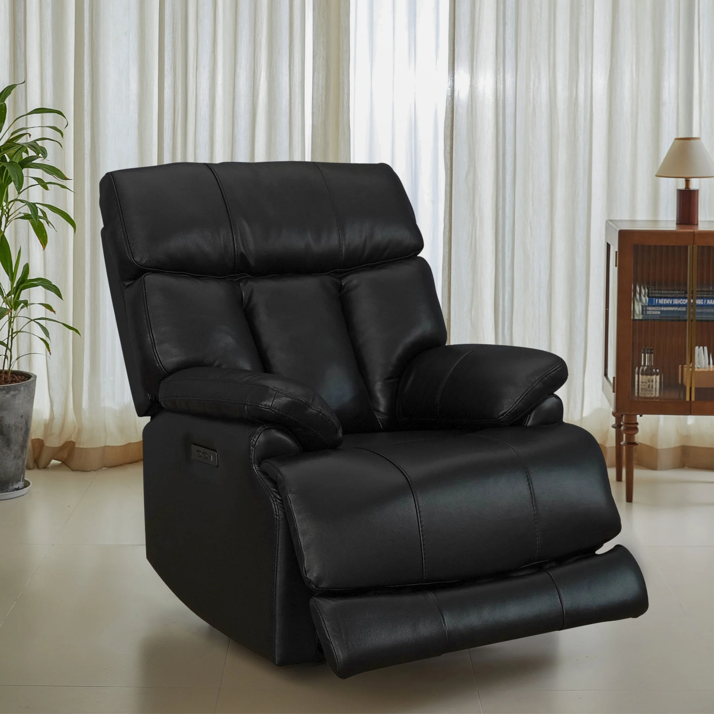 Top Grain Leather Power Recliner Chair Adjustable Headrest Extendable Footrest Zero Gravity Recliner