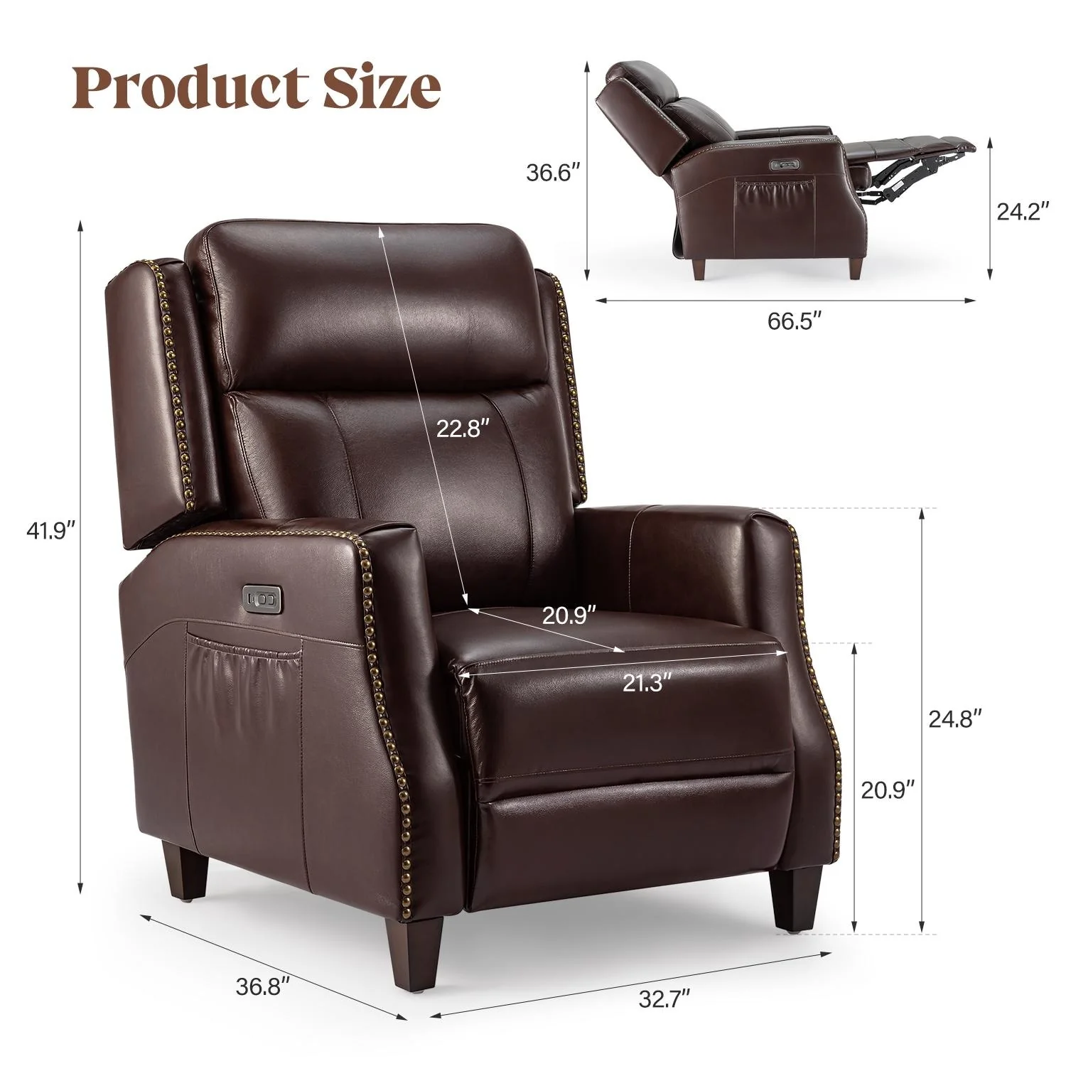 32.7 Wide Genuine Leather Recliner Power Club Recliner