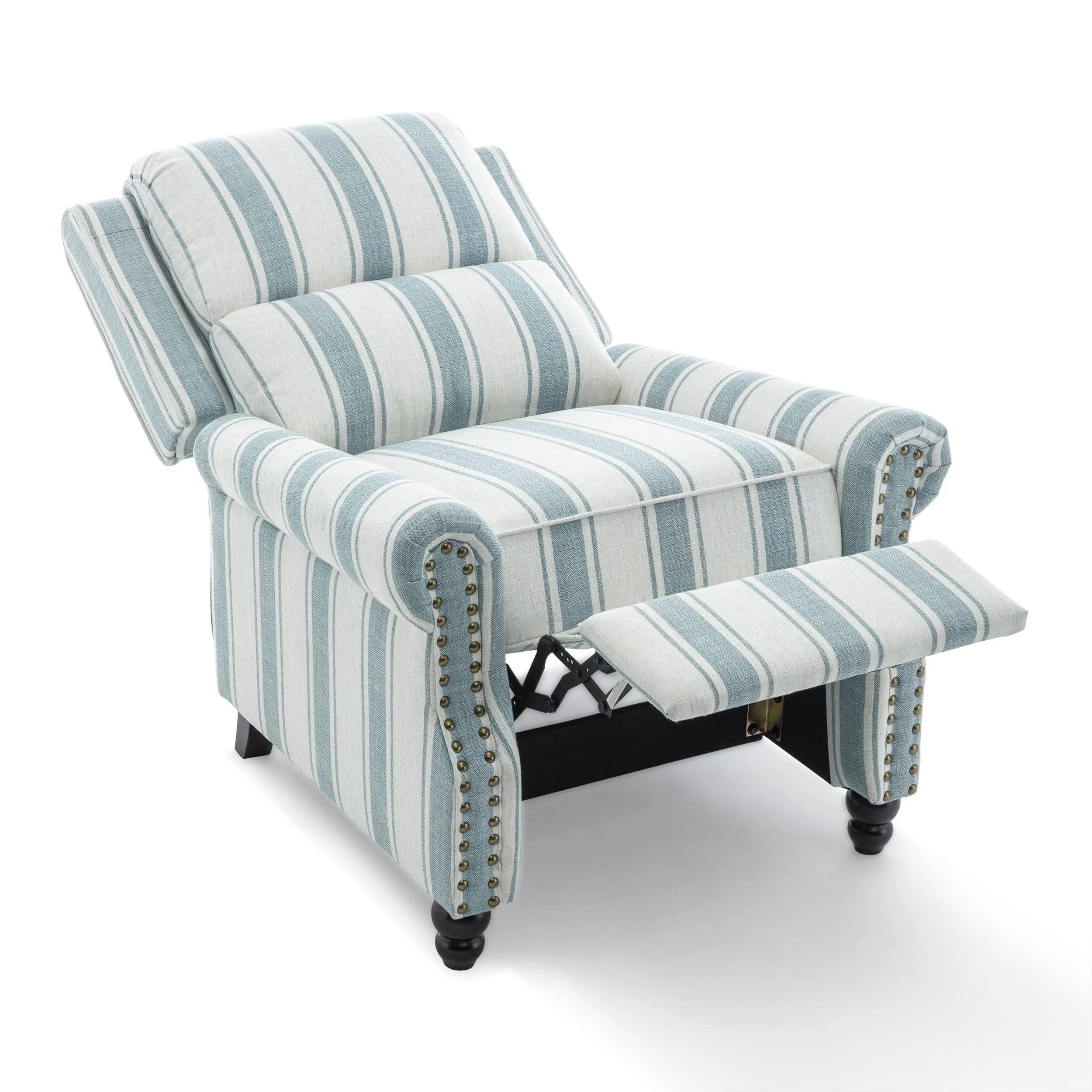 Mid-Century Nailhead Pu Leather Linen Recliner