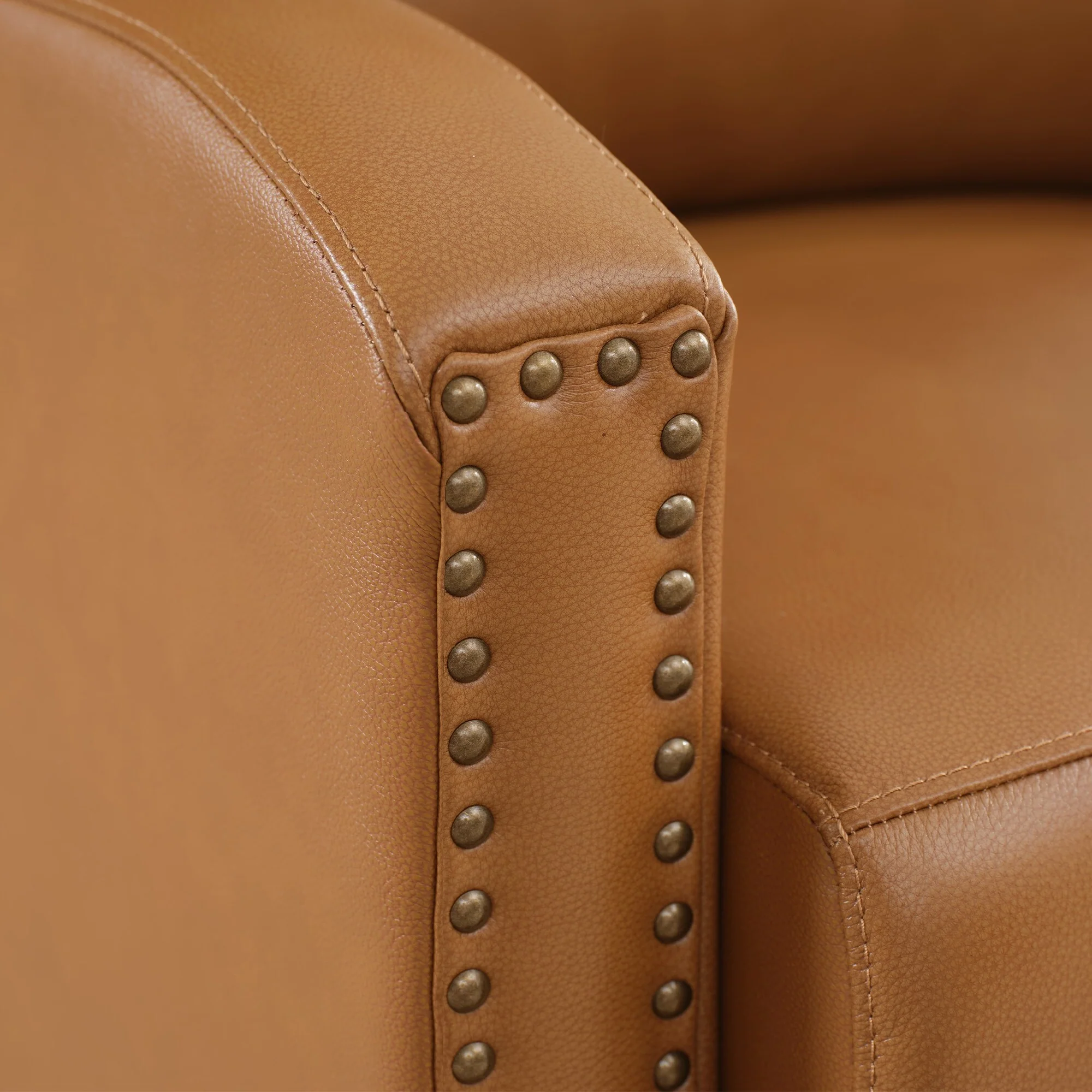 Genuine Leather Pushback Recliner with Multi-Angle Seat Back and Solid Wood Legs