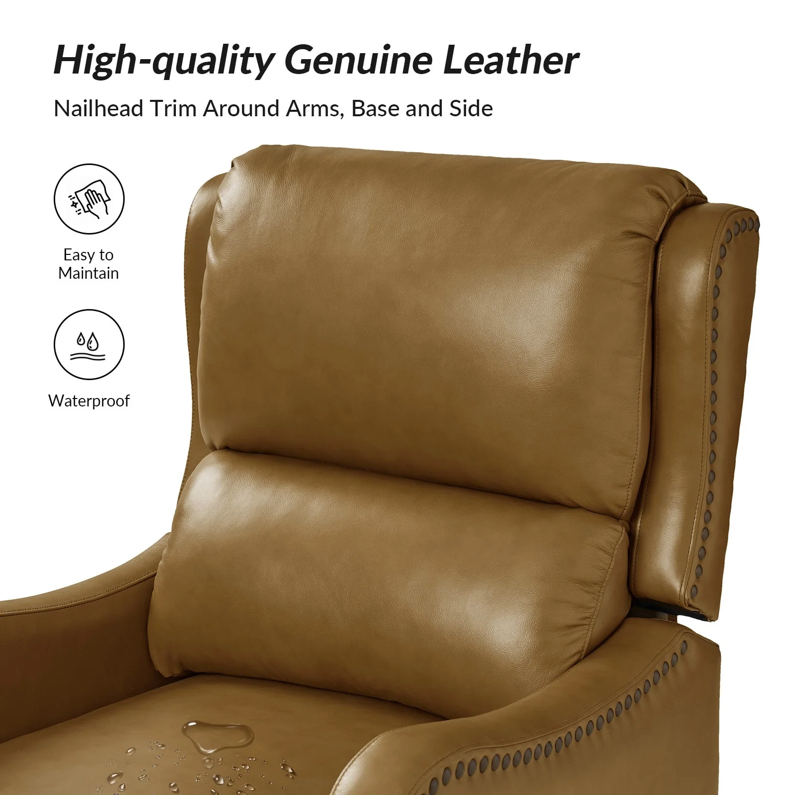 Brigida Modern Genuine Leather Nailhead Trim Recliner with Adjustable Footrest Set of 2 by HULALA HOME