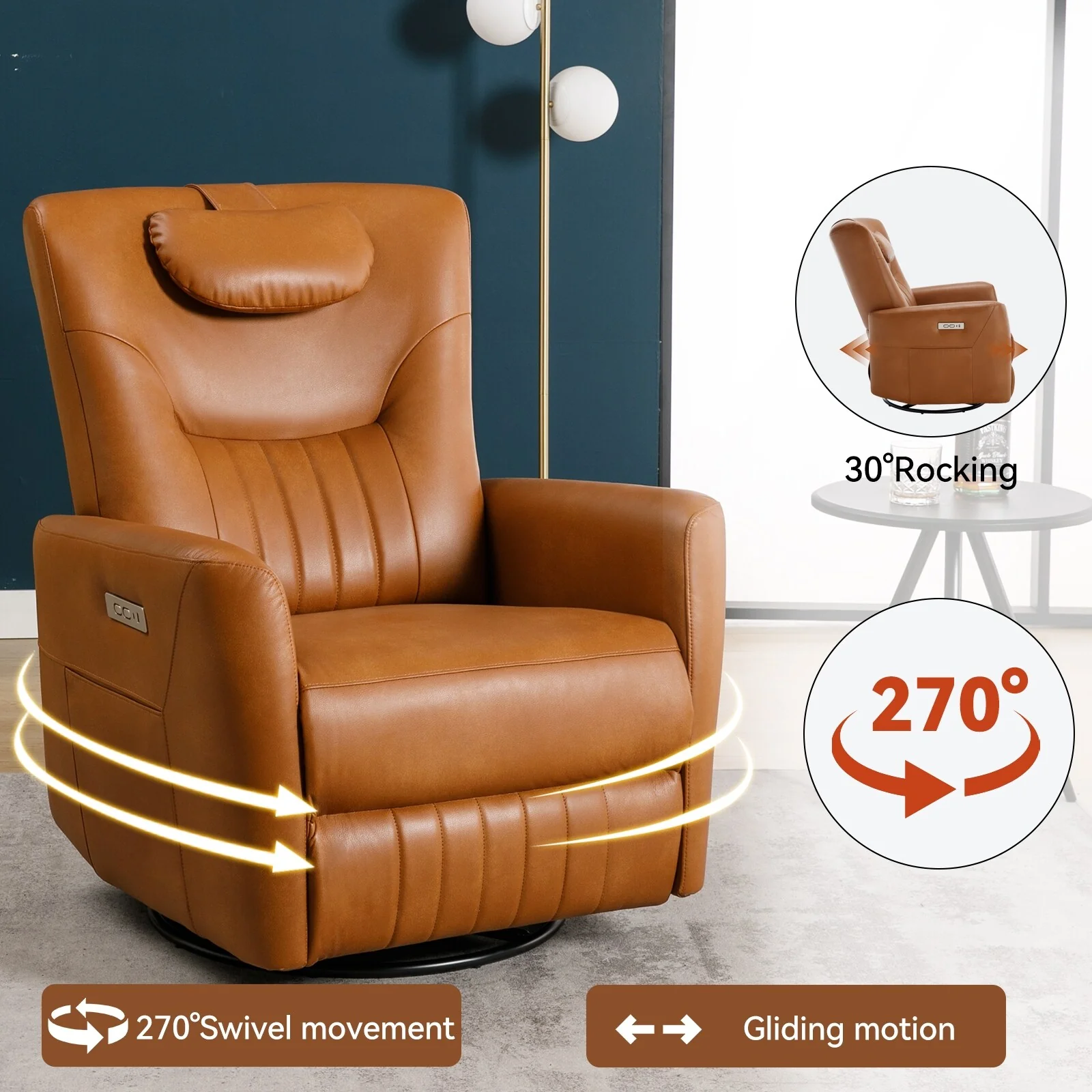 Swivel and Rocker Power Recliner Chair with Lumbar