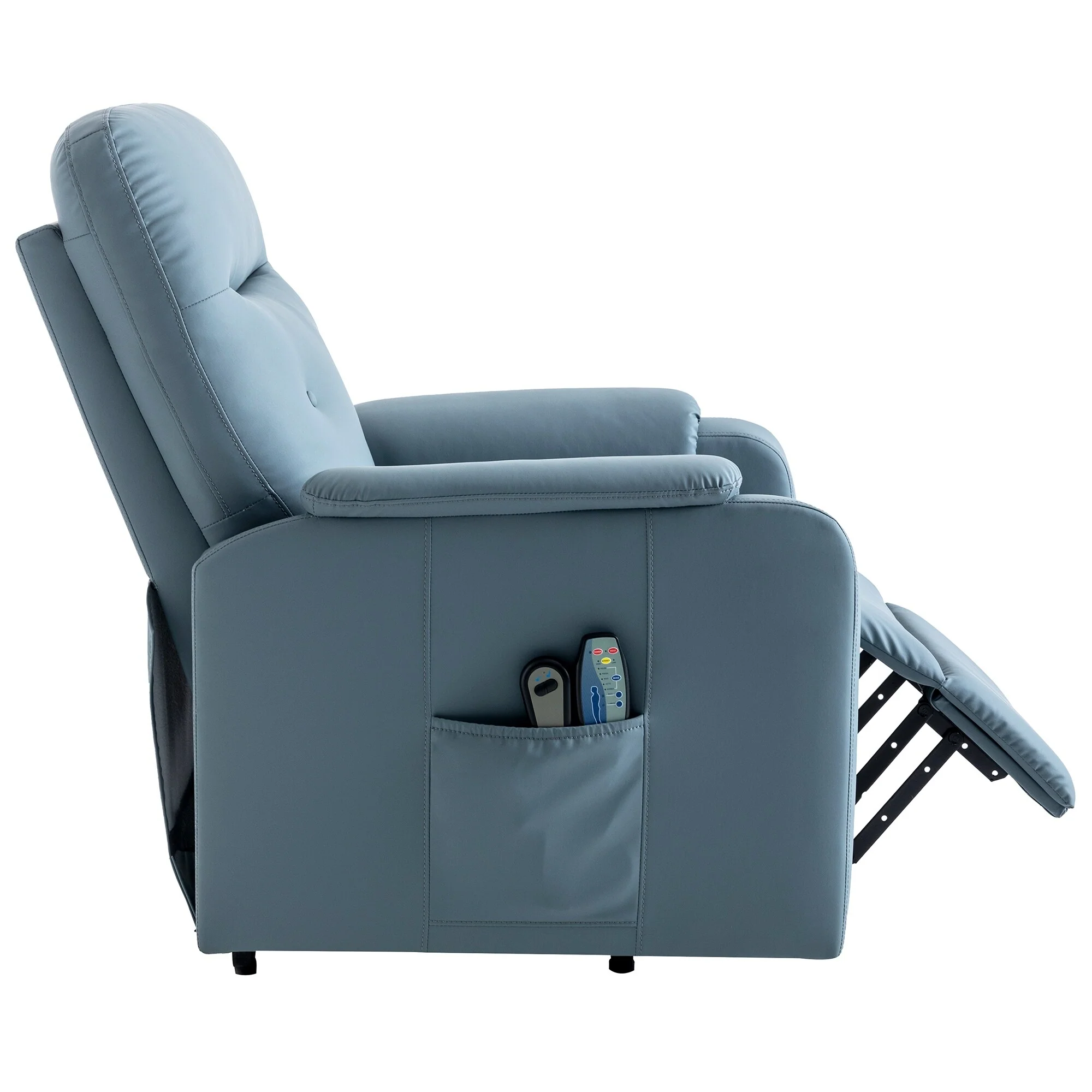 Blue Power Lift Recliner with Massage, Heat, and Side Pocket