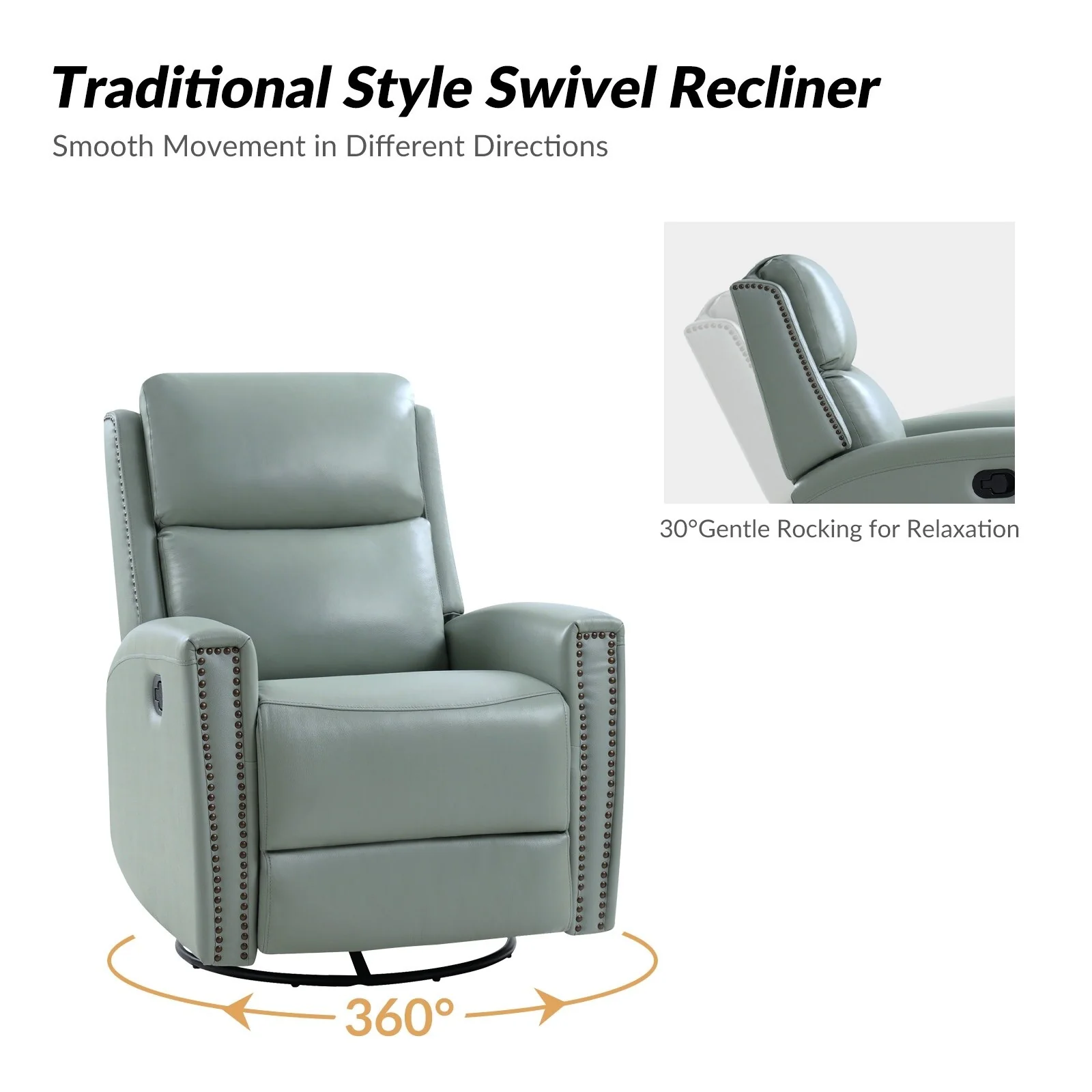 Fiacro 30.31Wide Modern Genuine Leather Wingback Swivel Rocker Recliner with Nailhead Trims, Set of 2