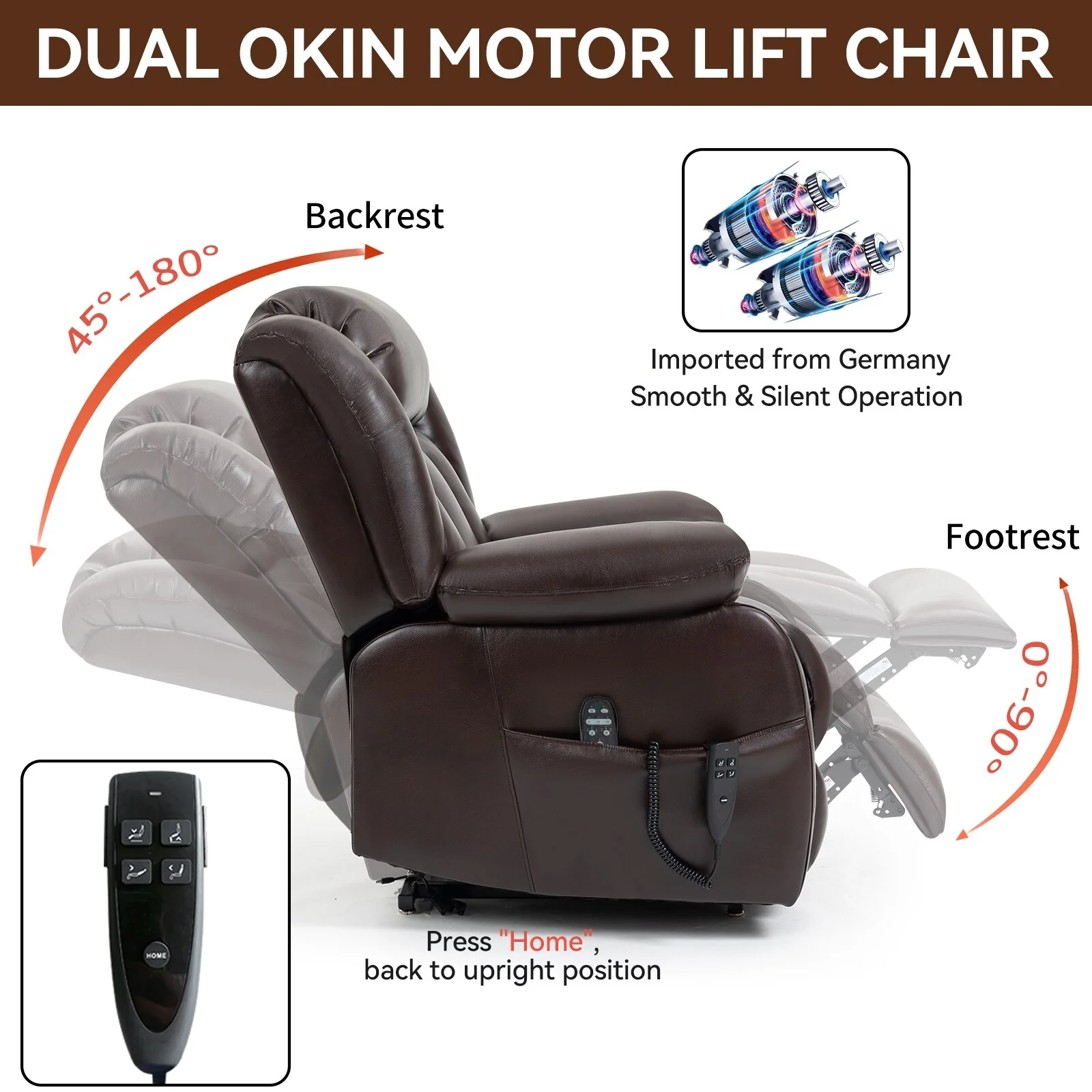 Faux Leather Power Lift Recliner with Massage & Lumbar Heating