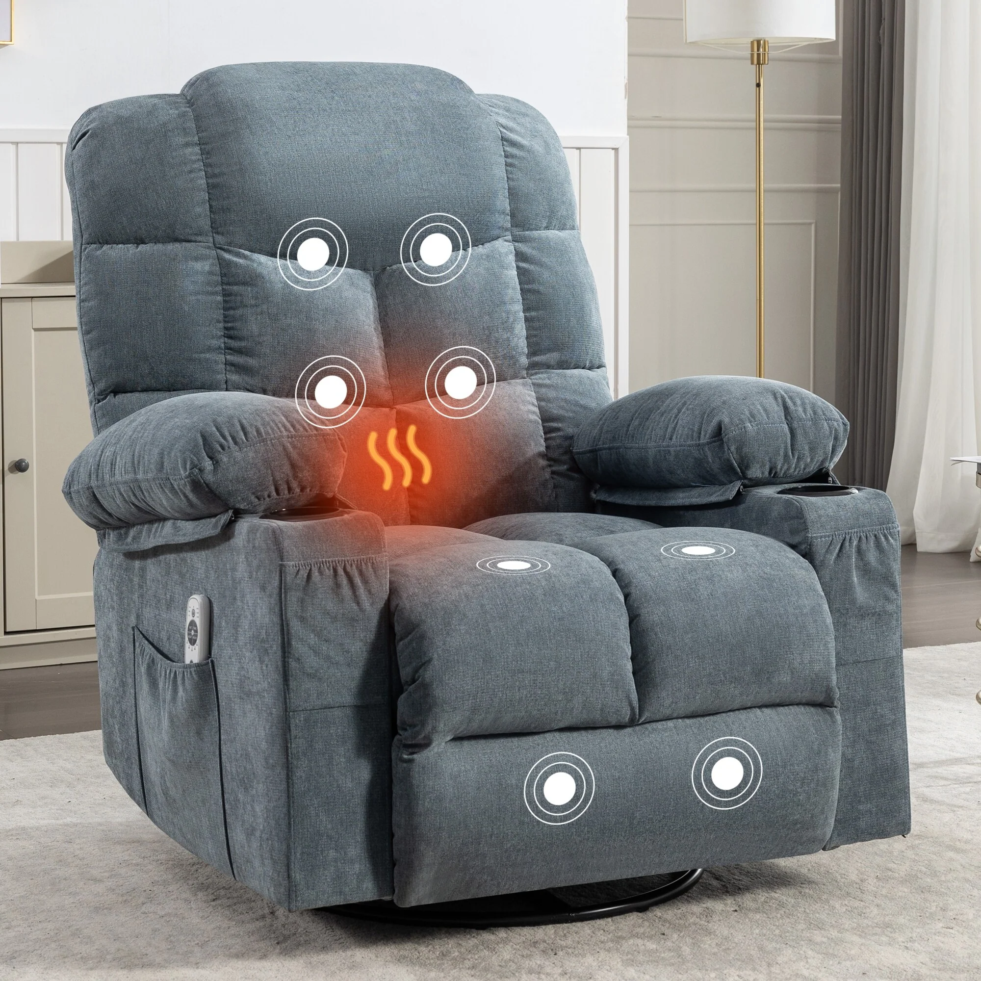 Massage Rocker Chair with 2 Cup Holders and USB Charge Port, Oversized Massage Chairs with Manual Massage and Heat