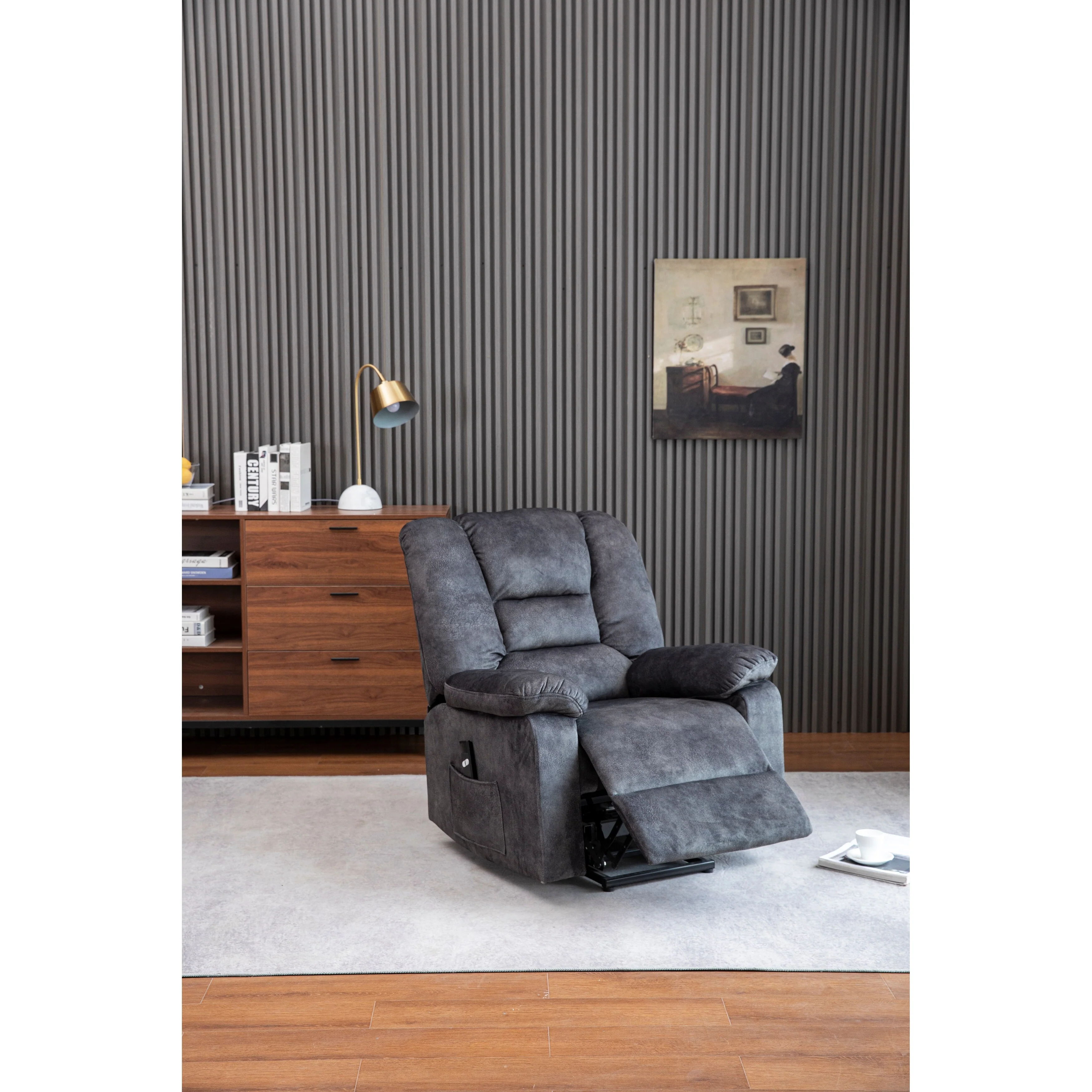Grey Electric Reclining Lift Chair with Massage, Heat, and Remote Control