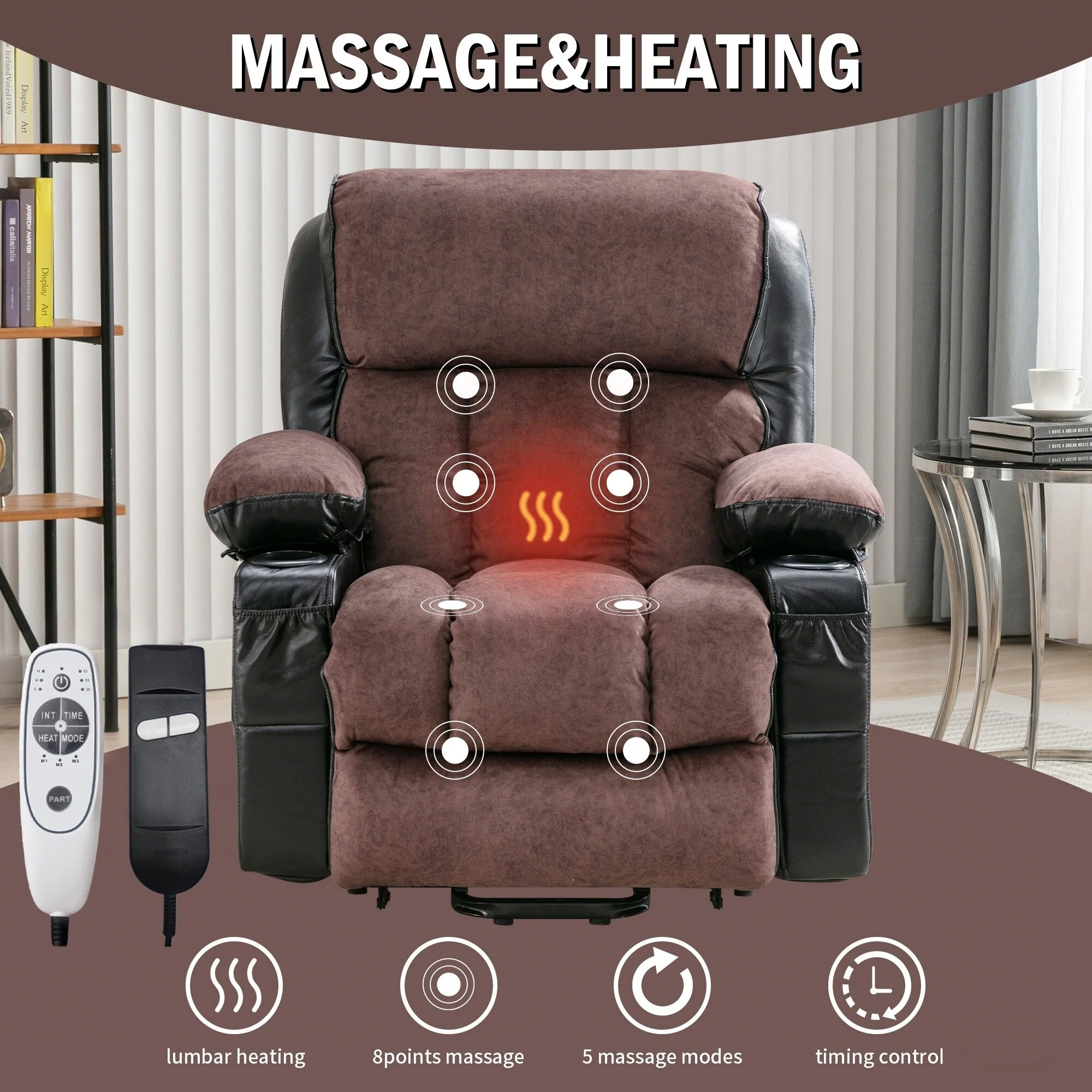 Large Power Lift Recliner Chair with Heat & 8?Point Massage