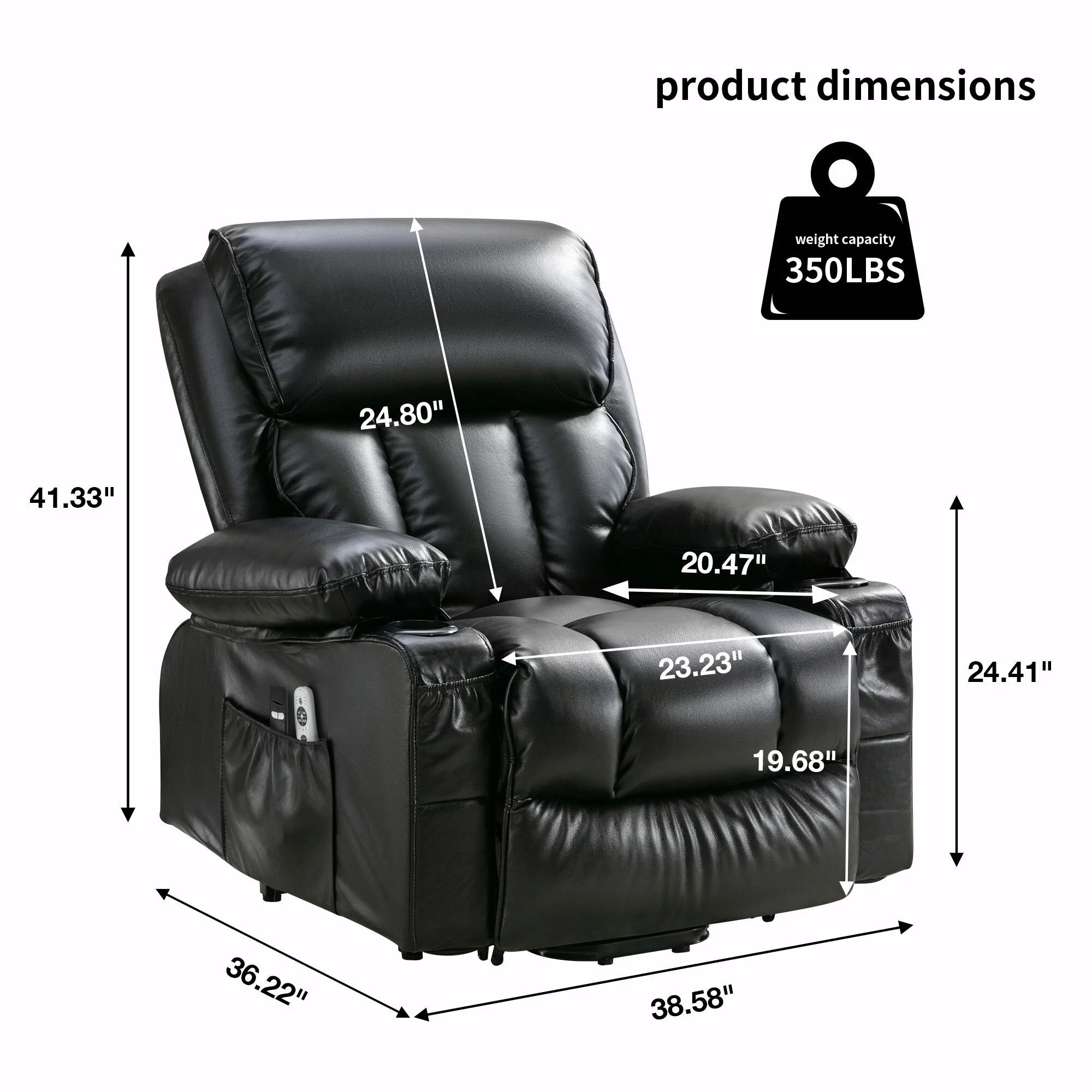 Power Electric Massage Lift Lounge Chair with Heating and Vibration Functions, Fleece Leather with USB