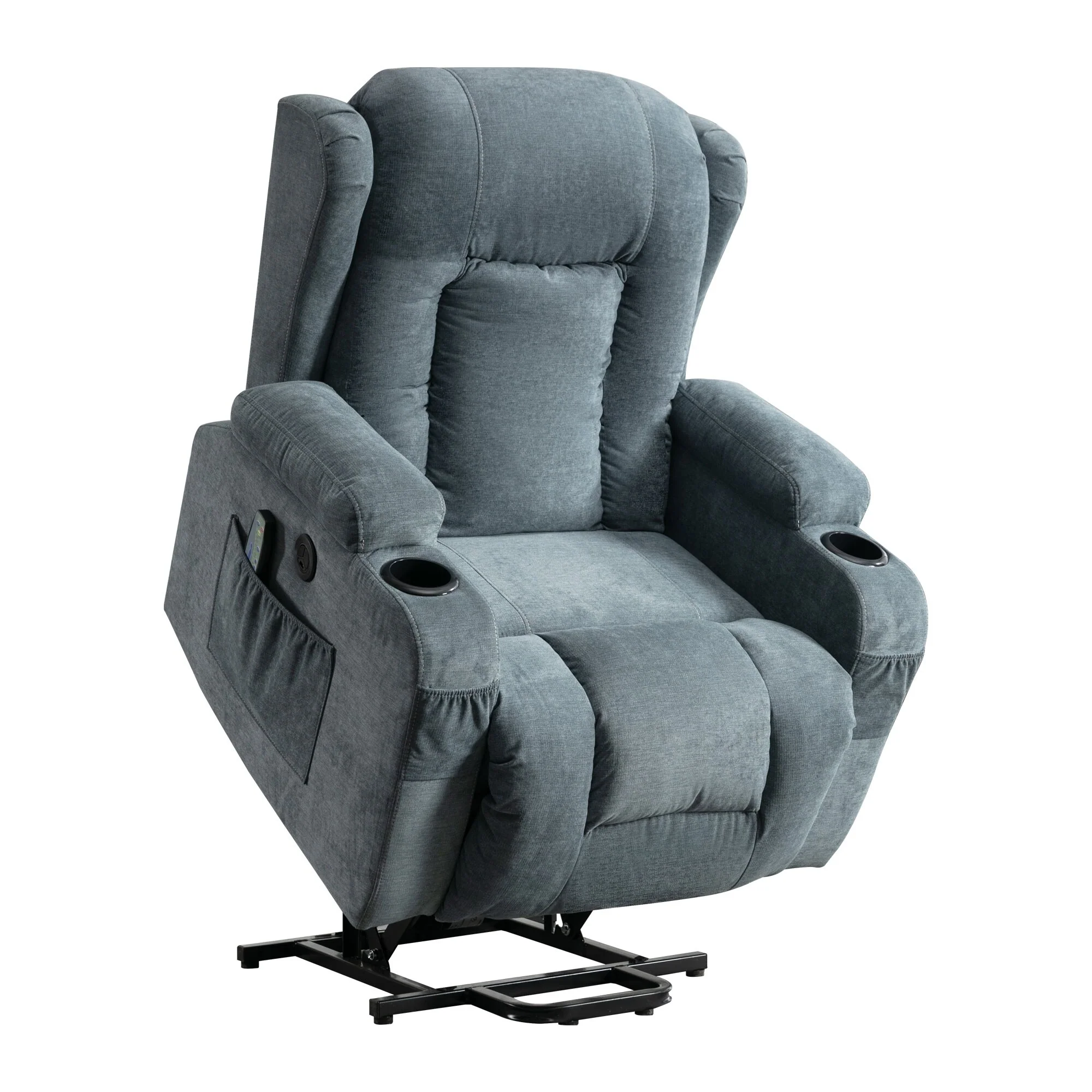 Electric Power Lift Recliner with Massage, Heating, Adjustable Positions, USB Charging, and Convenient Storage Pockets