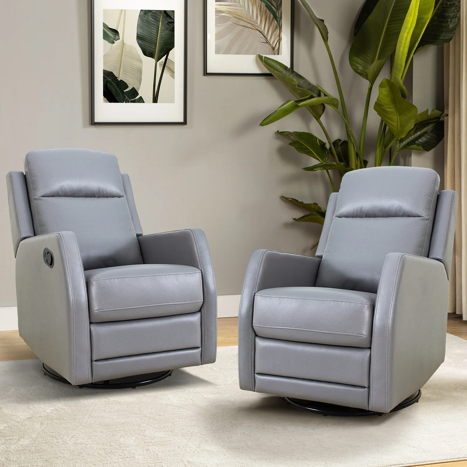 Esteban Modern Faux Leather Manual Rocking Swivel Recliner with Wingback Set of 2