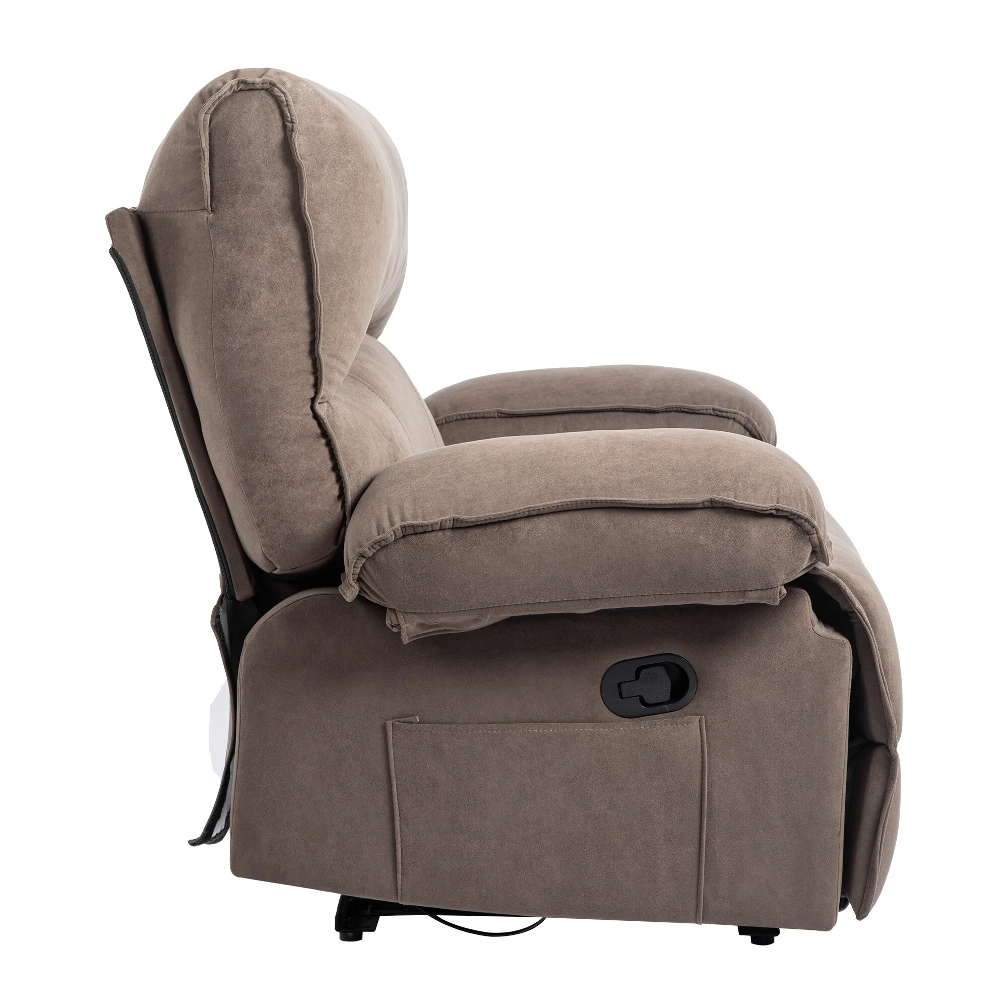 Grey Push-Back Recliner Sofa with Soft Fleece Upholstery and Heated Pillow