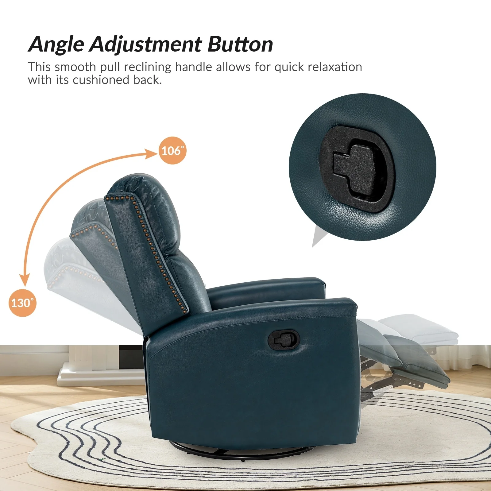 Fiacro 30.31Wide Modern Genuine Leather Wingback Swivel Rocker Recliner with Nailhead Trims