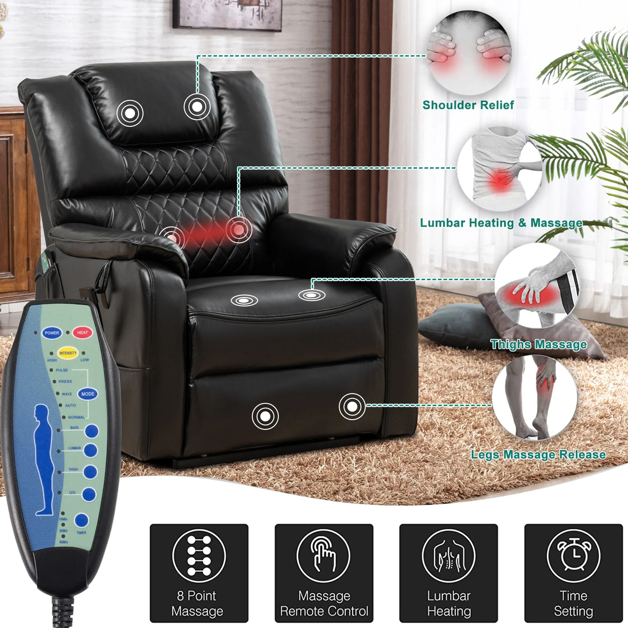 35.5W Dual Electric Power Lift Recliner,MassageHeat,180 degrees