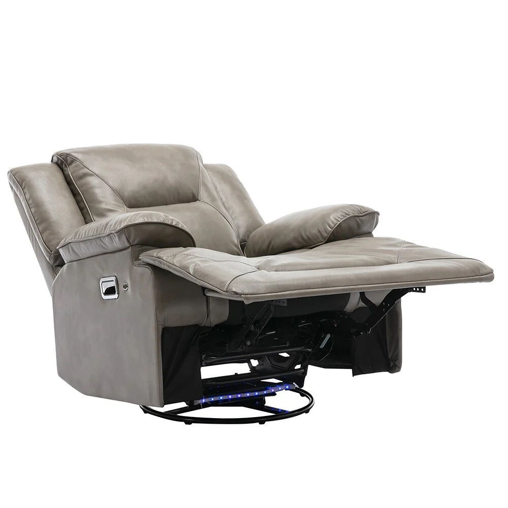 360�� Swivel Rocker Recliner with LED Lights, Manual Media Chair