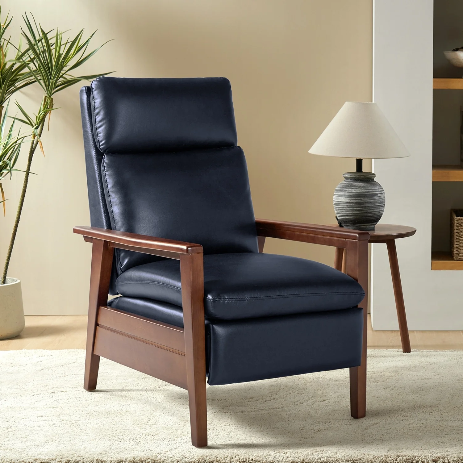 Patrick Mid-century Vegan Leather Solid Wood Recliner by HULALA HOME