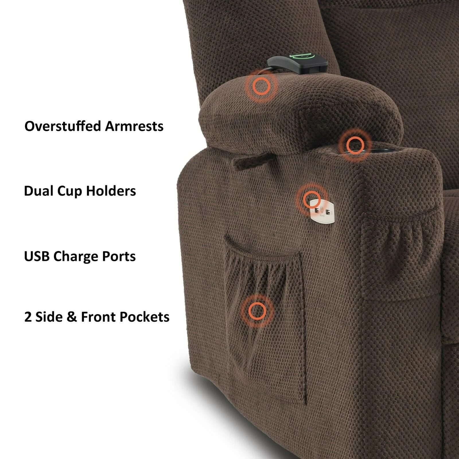 MCombo Electric Power?Recliner Chair with Massage  Heat, Plush Fabric 8015