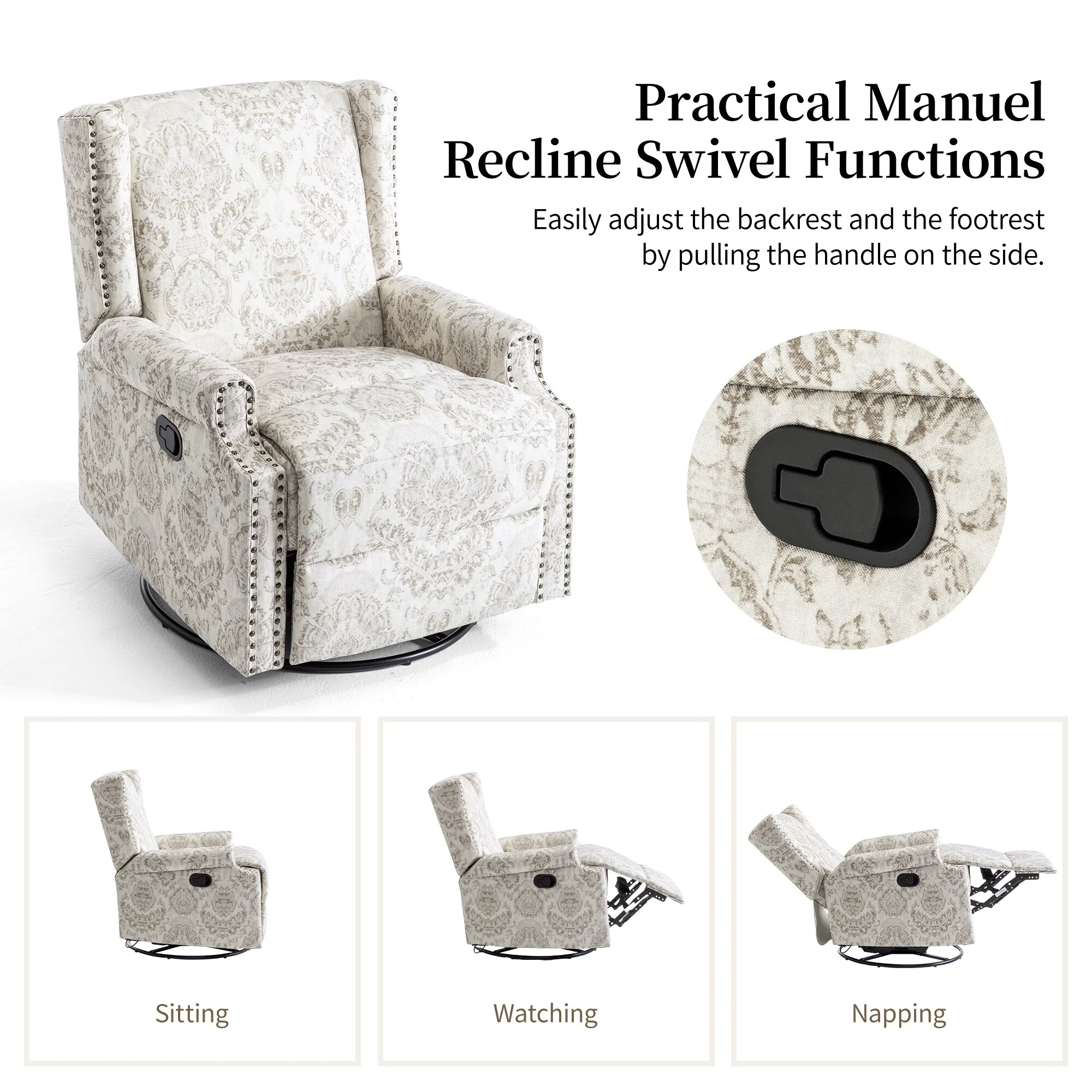 Linen Manual Swivel Base Recliner Chair with Footrest