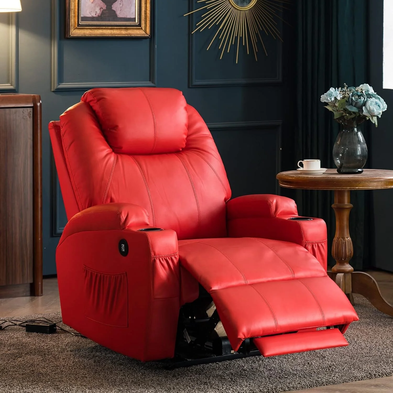 Mcombo Electric Power Recliner Chair with Massage and Heat, Faux Leather 7050
