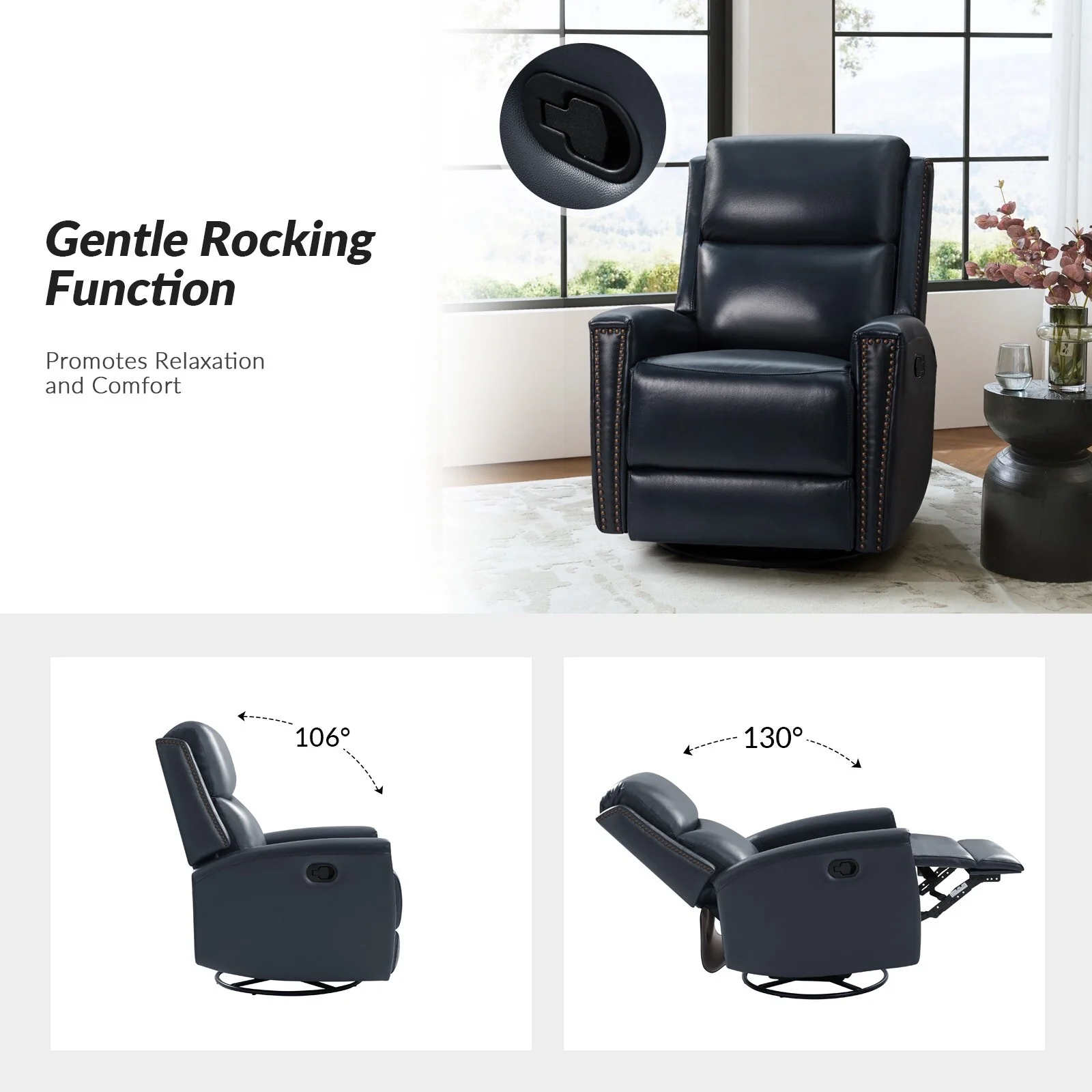 Fiacro 30.31Wide Modern Genuine Leather Wingback Swivel Rocker Recliner with Nailhead Trims, Set of 2