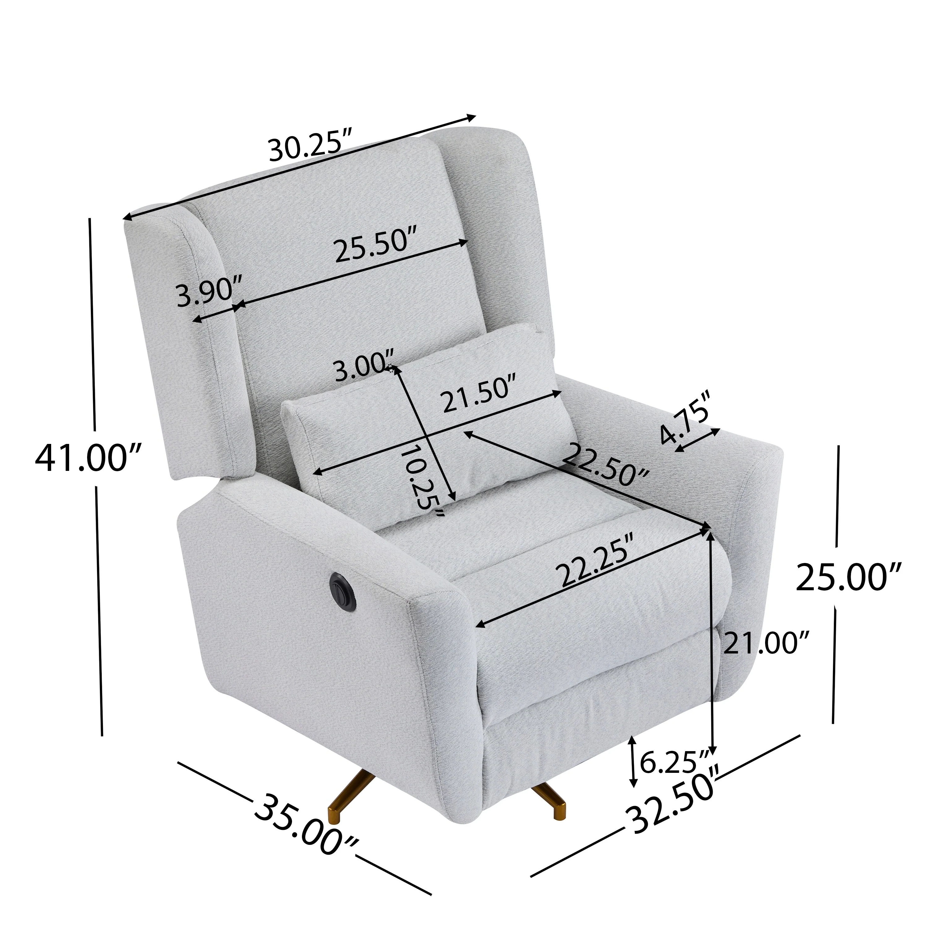 Christopher Knight Home - Starling Power Swivel Recliner With Gold Metal Base