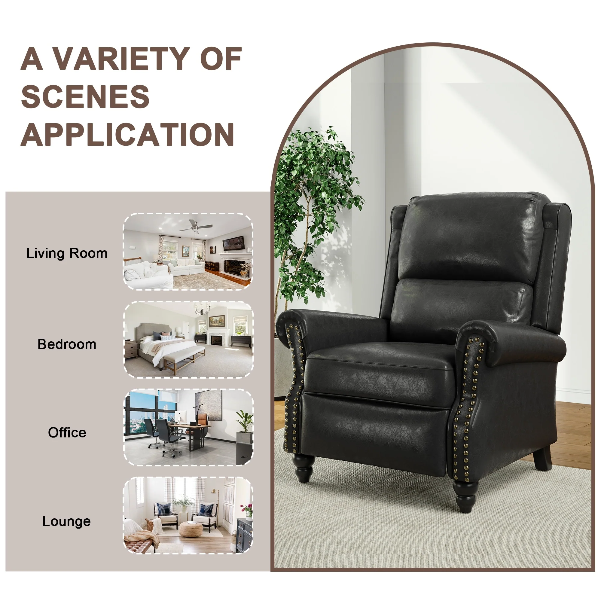 Alisa 35'' W Vegan Leather/ Linen Glider Push Back Recliner Chair