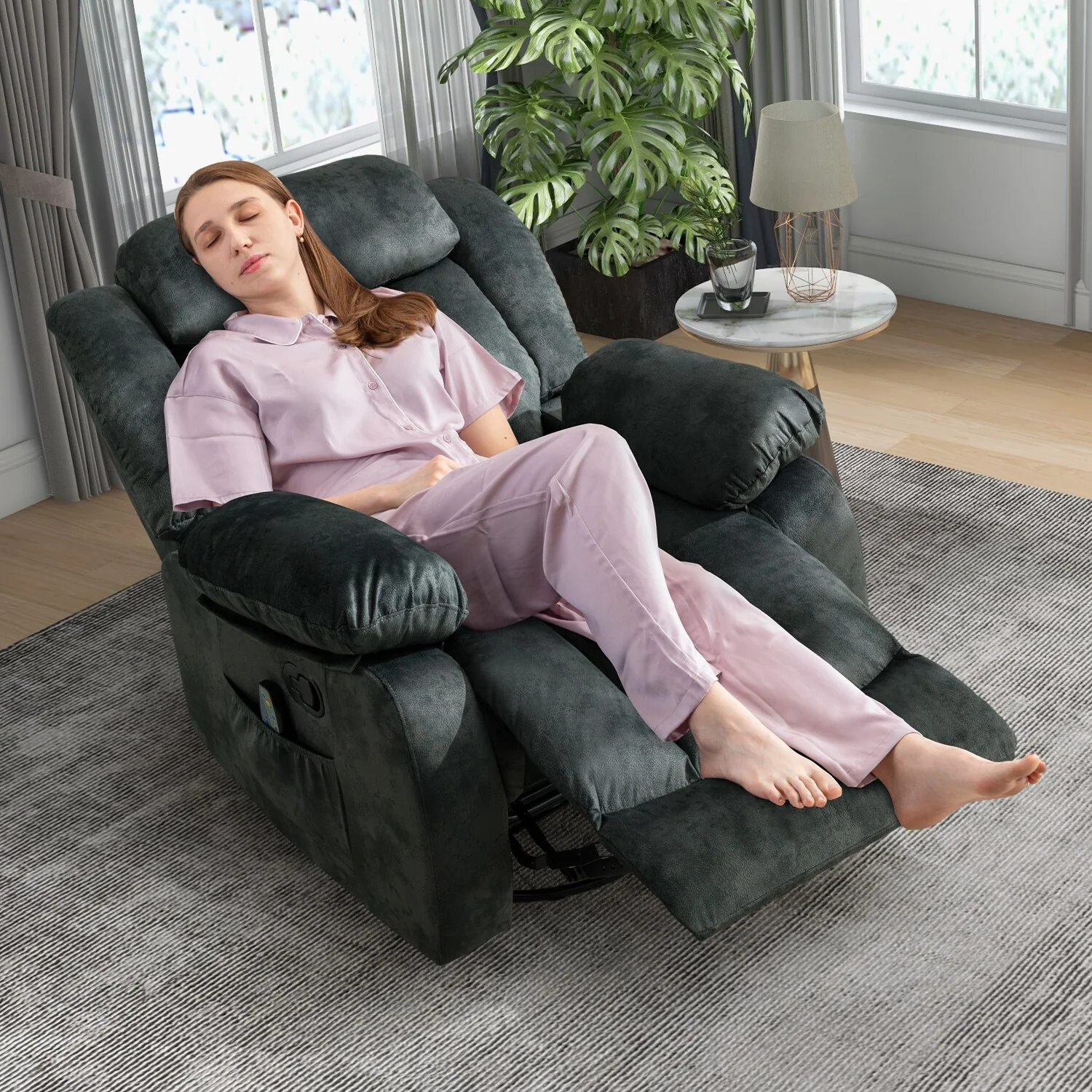 360�� Rotatable Swing Manual Massage Rocker Recliner With Heat And Vibration