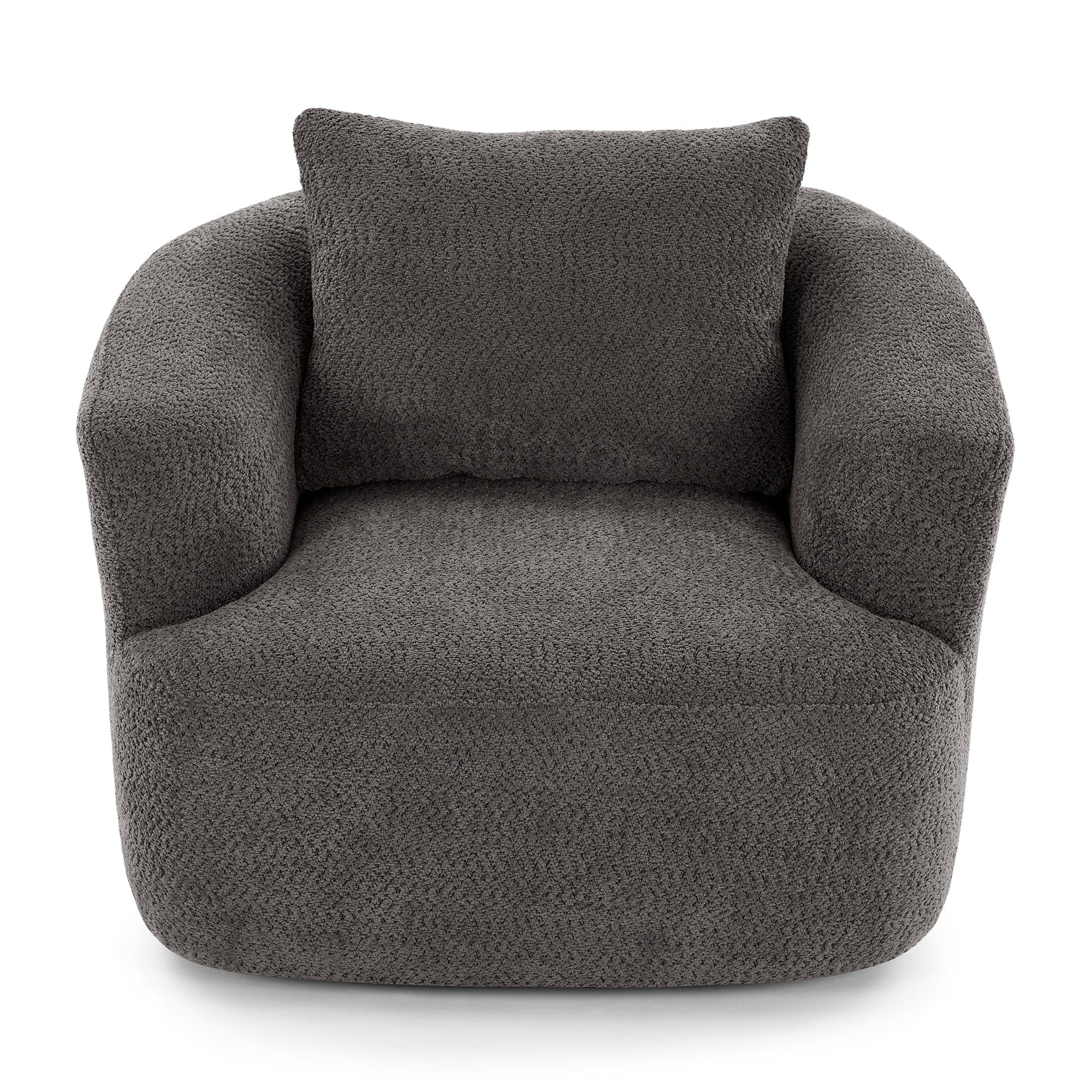 360�� Swivel Chair, 38.2 Boucle Accent Chair with Throw Pillow, Upholstered Barrel Sofa Chair with Curved Armrests