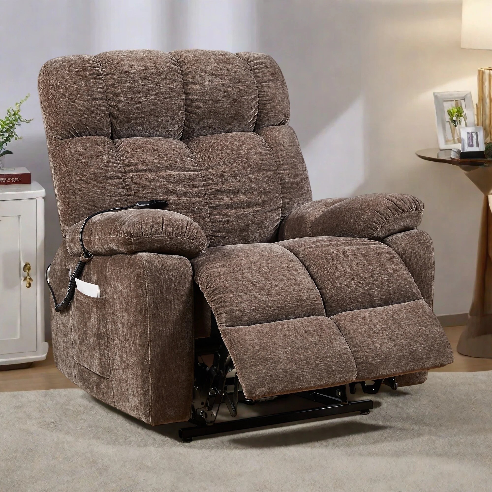 Motor Power Lift Recliner with Individual Backrest/Footrest Control - 4-Point Airbag Massage and Lumbar Heating