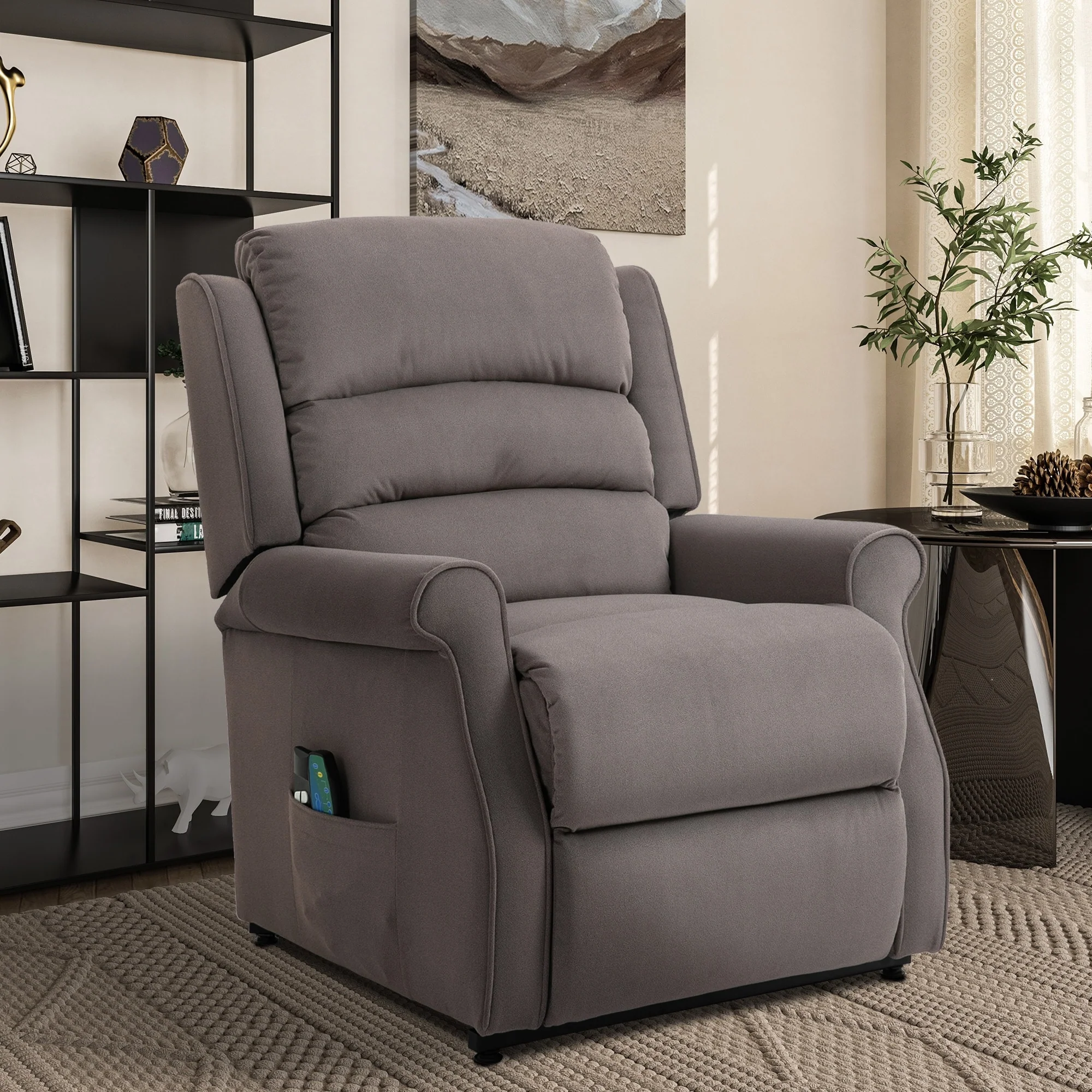 Clihome Chenille Fabric Power Lift Recliner Chair with Massage