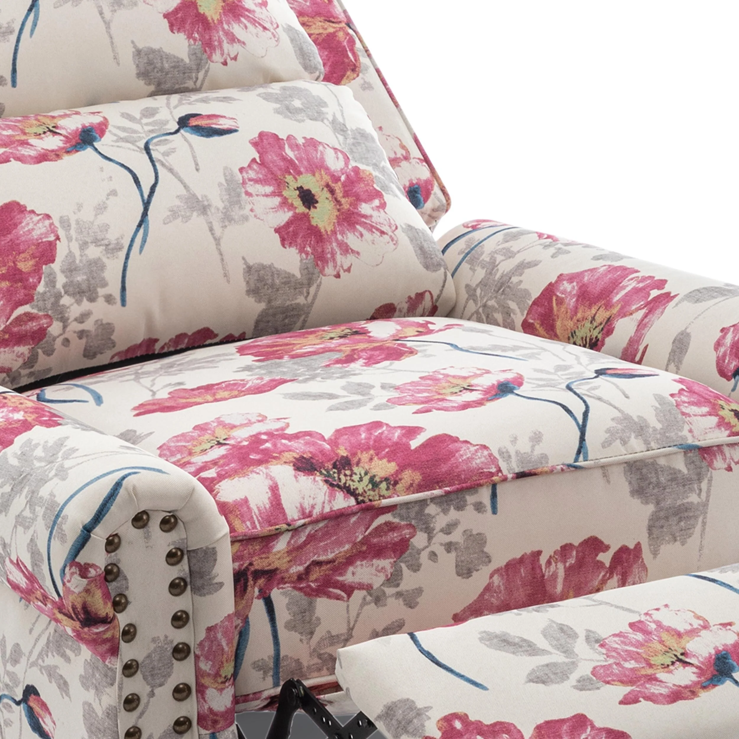 Mid-Century Nailhead PU Leather Linen Recliner